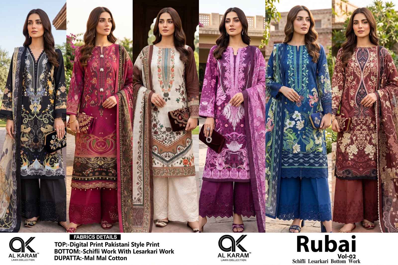 Al Karam Rubai Vol 2 Cotton Dress Material 6 pcs Catalogue