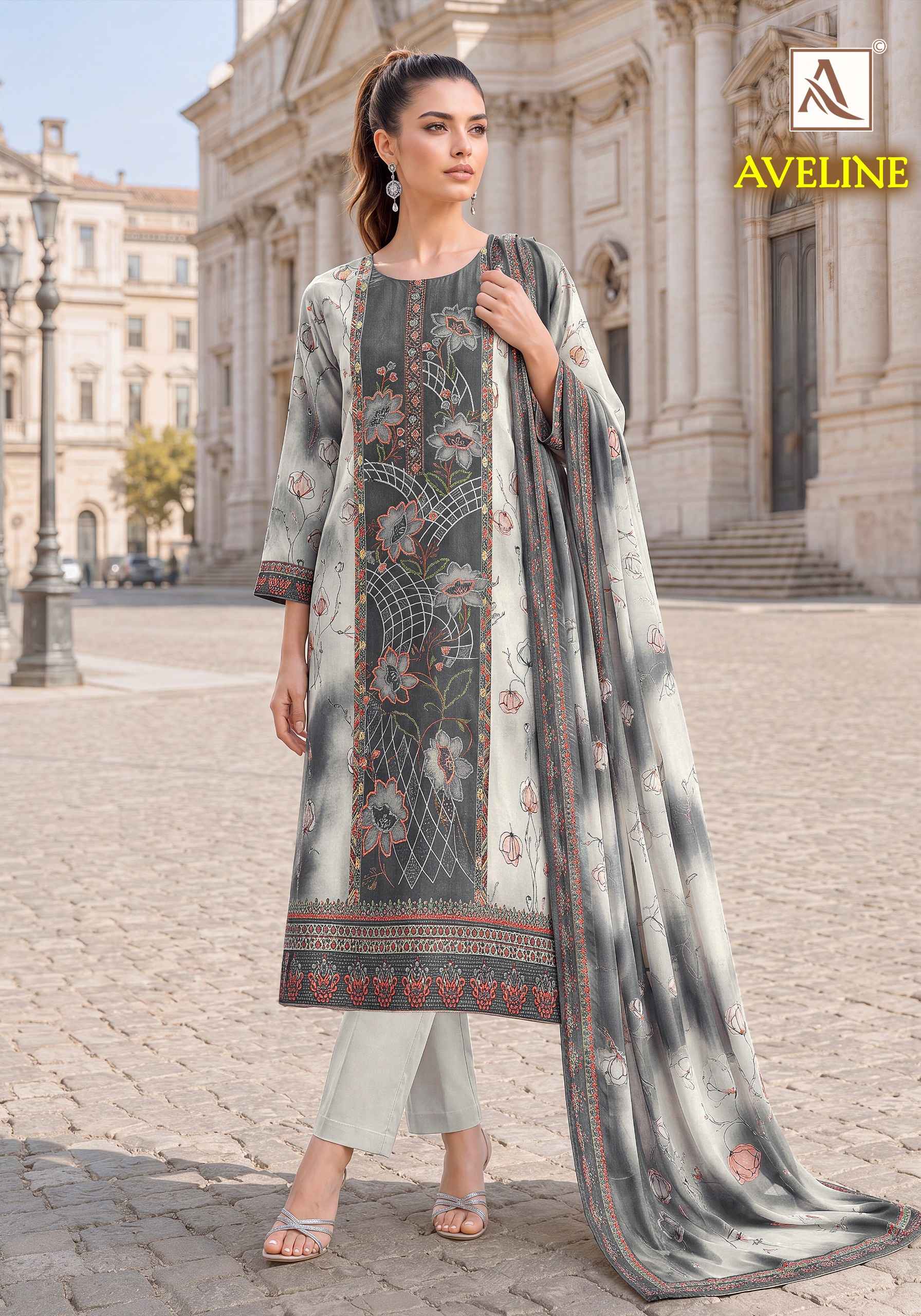 Alok Aveline Viscose Maslin Dress Material 6 pcs Catalogue