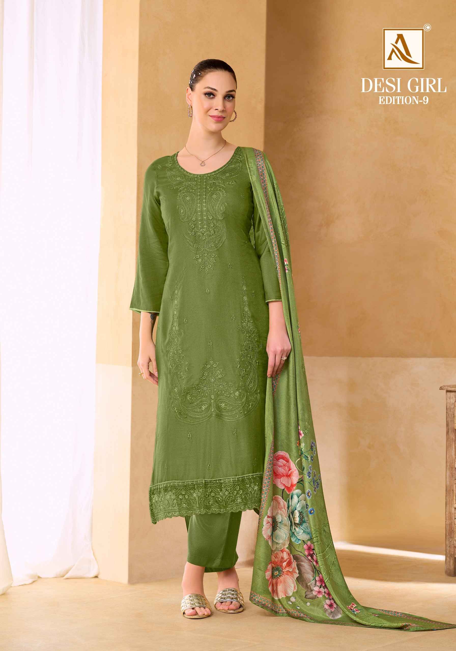 Alok Desi Girl Edition 9 Viscose Maslin Dress Material 6 pcs Catalogue