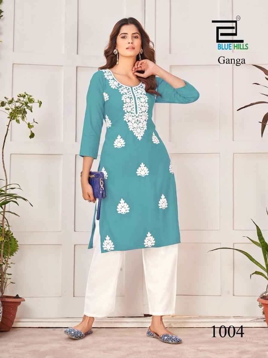 Blue Hills Ganga Rayon Kurti 4 pcs Catalogue