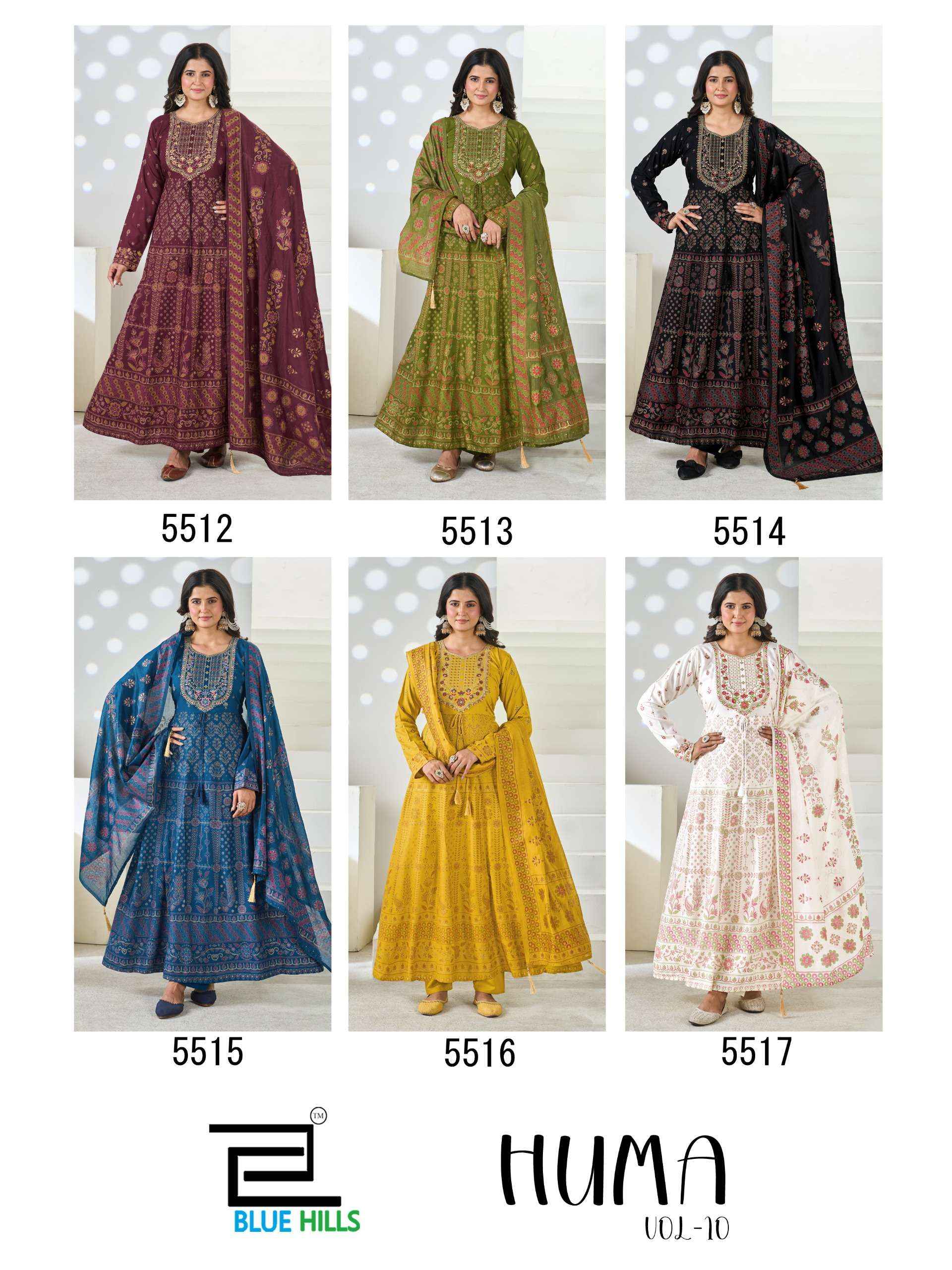 Blue Hills Huma Vol 10 Anarkali Rayon Gown Combo 6 pcs Catalogue