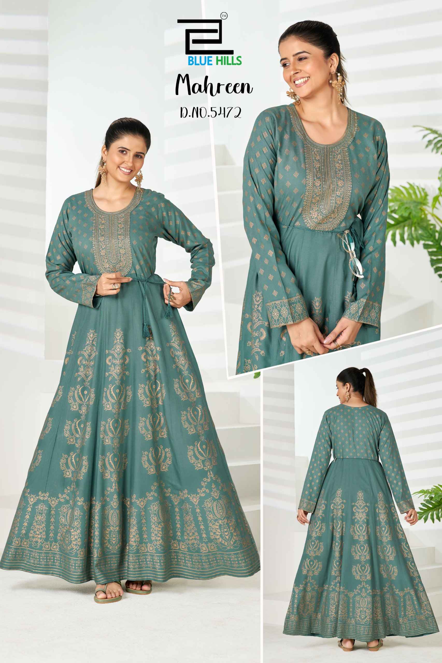 Blue Hills Mahreen Rayon Anarkali Gown 6 pcs Catalogue