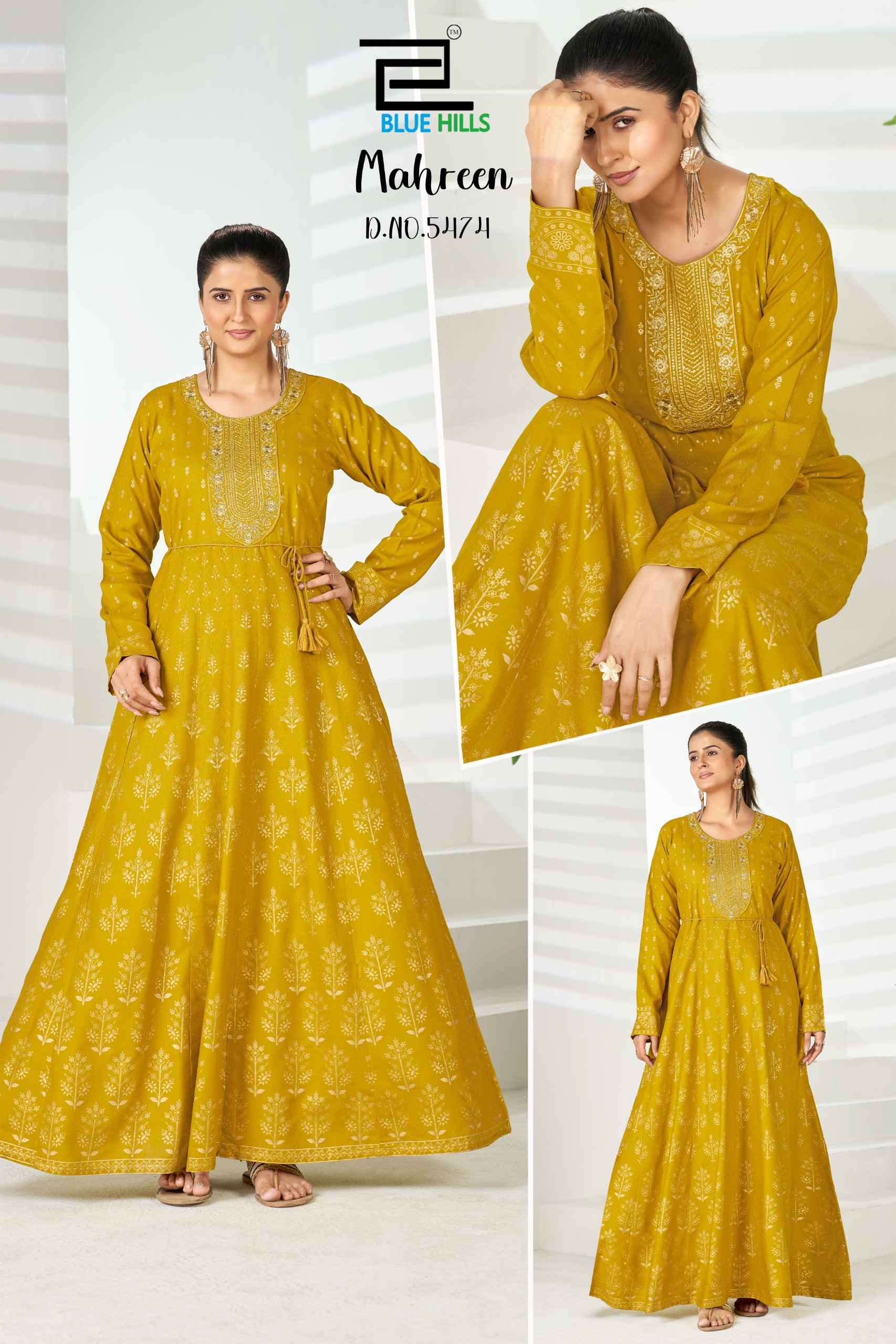 Blue Hills Mahreen Rayon Anarkali Gown 6 pcs Catalogue