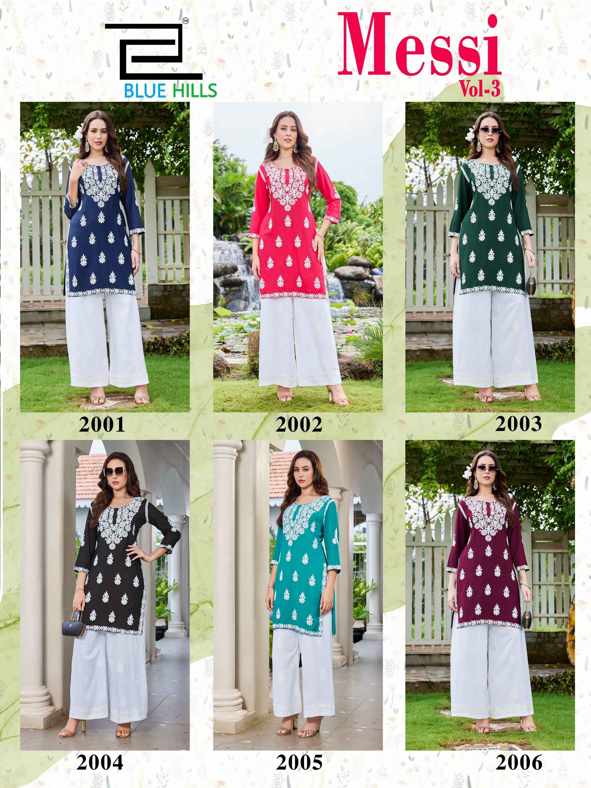 Blue Hills Messi Vol 3 Rayon Kurti With Plazzo 6 pcs Catalogue