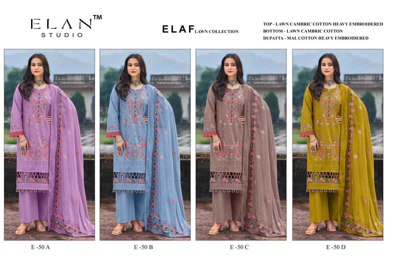 Elan Studio D No E-50 Cambric Lawn Dress Material 4 pcs Catalogue