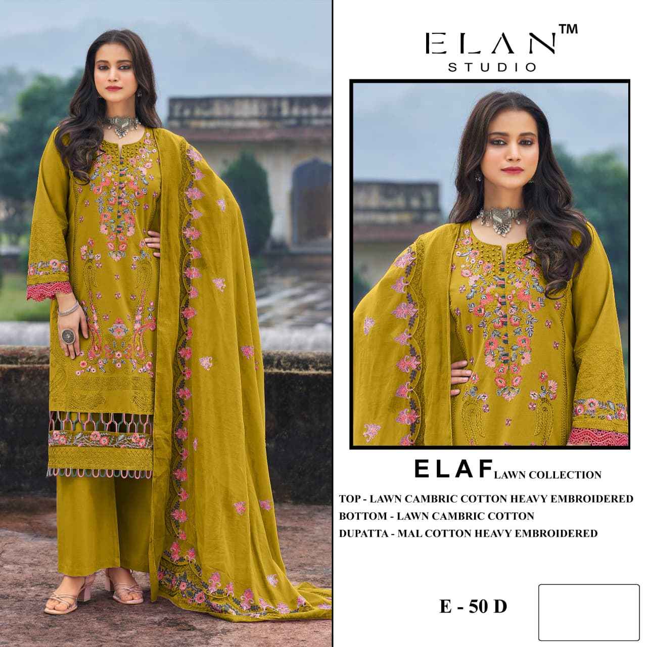 Elan Studio D No E-50 Cambric Lawn Dress Material 4 pcs Catalogue