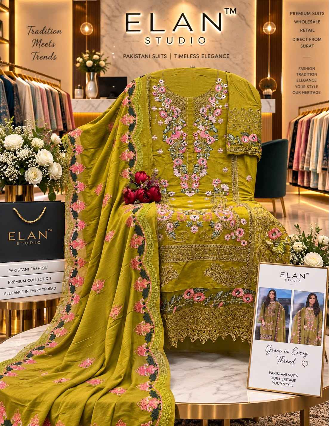 Elan Studio D No E-50 Cambric Lawn Dress Material 4 pcs Catalogue