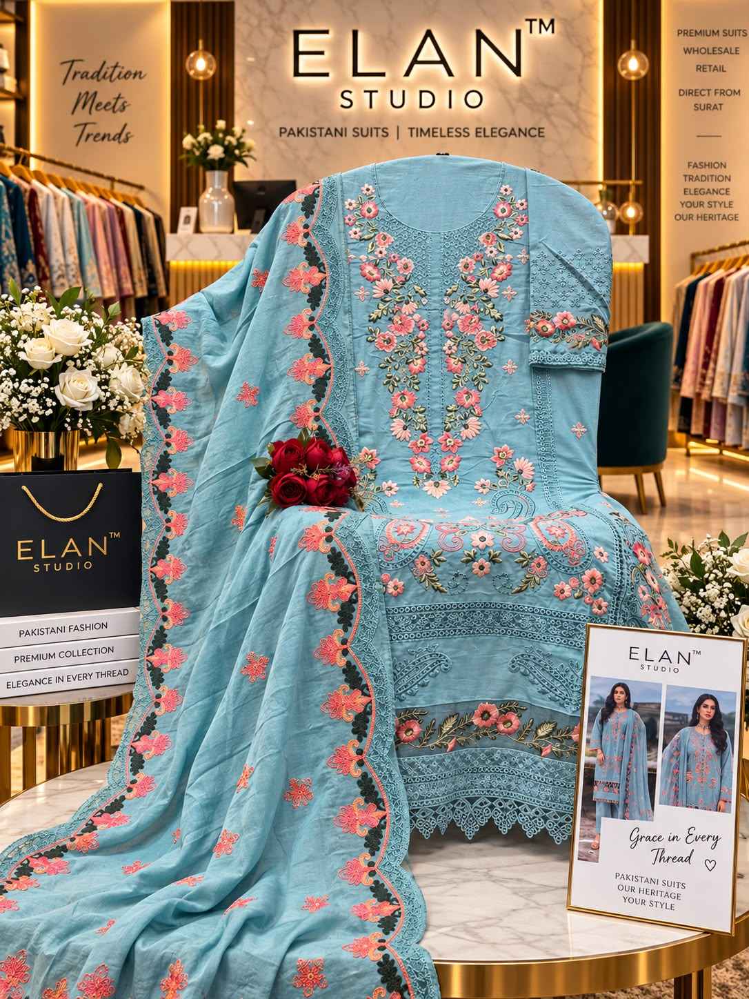 Elan Studio D No E-50 Cambric Lawn Dress Material 4 pcs Catalogue