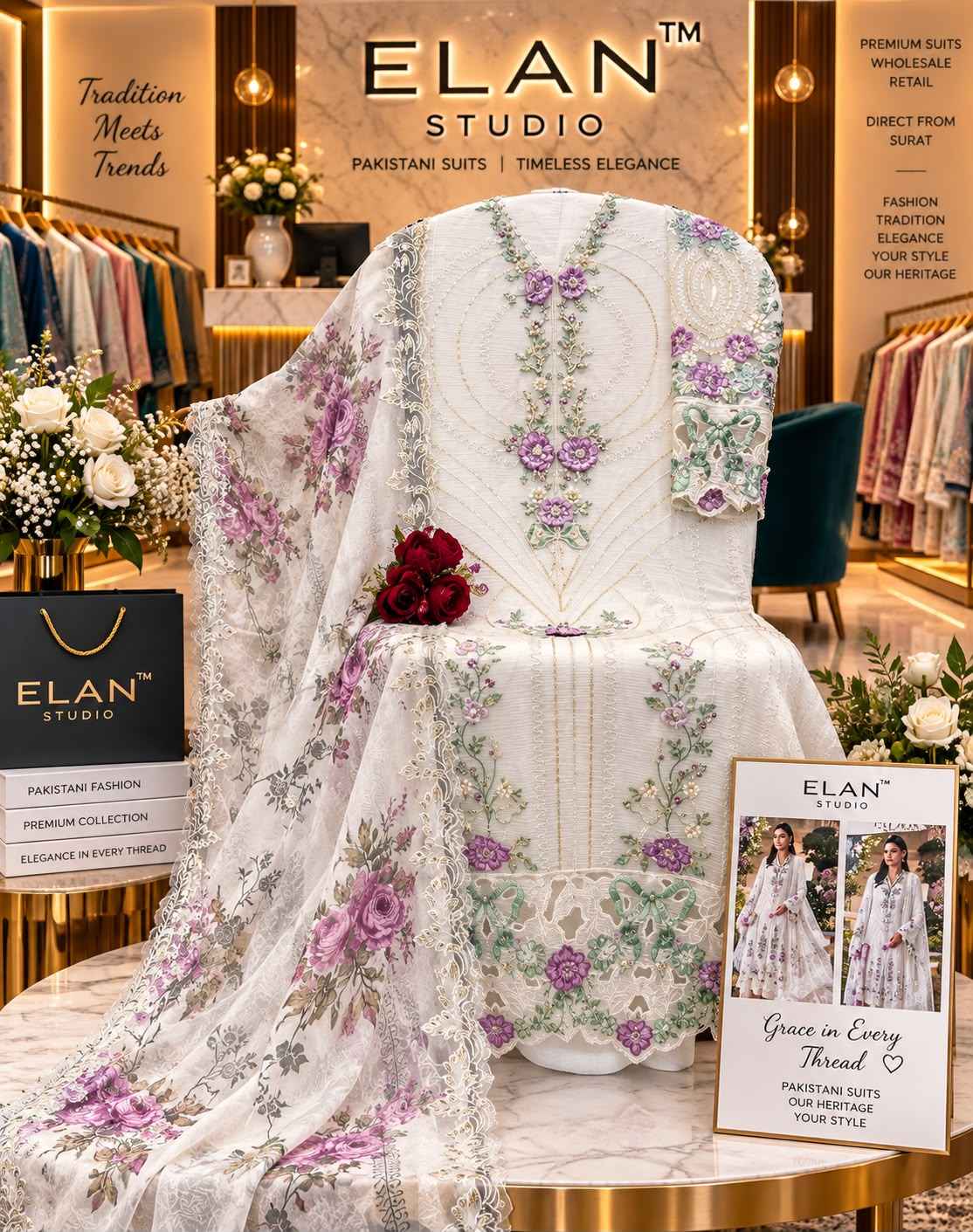 Elan Studio D No E-66 Chiffon Dress Material 4 pcs Catalogue