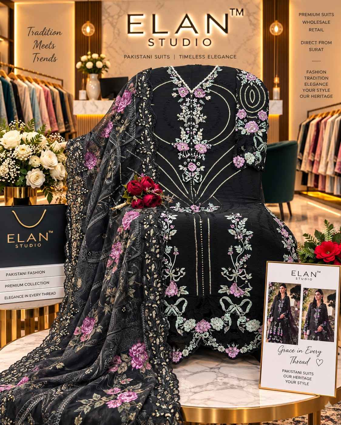 Elan Studio D No E-66 Chiffon Dress Material 4 pcs Catalogue