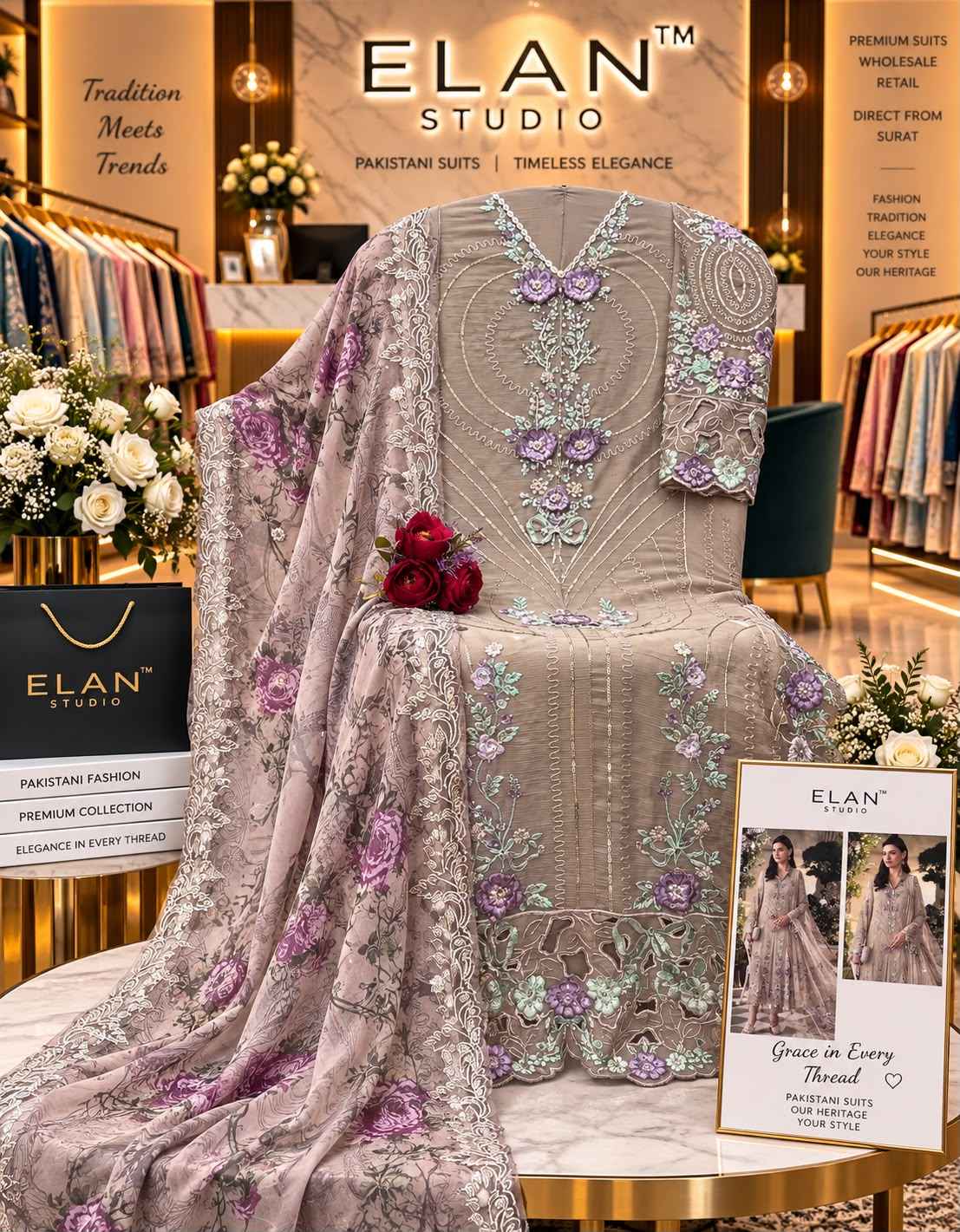 Elan Studio D No E-66 Chiffon Dress Material 4 pcs Catalogue