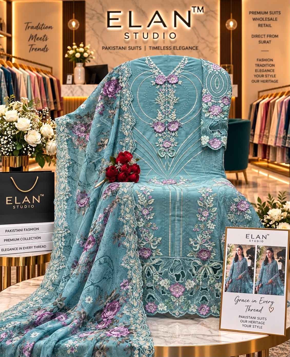 Elan Studio D No E-66 Chiffon Dress Material 4 pcs Catalogue