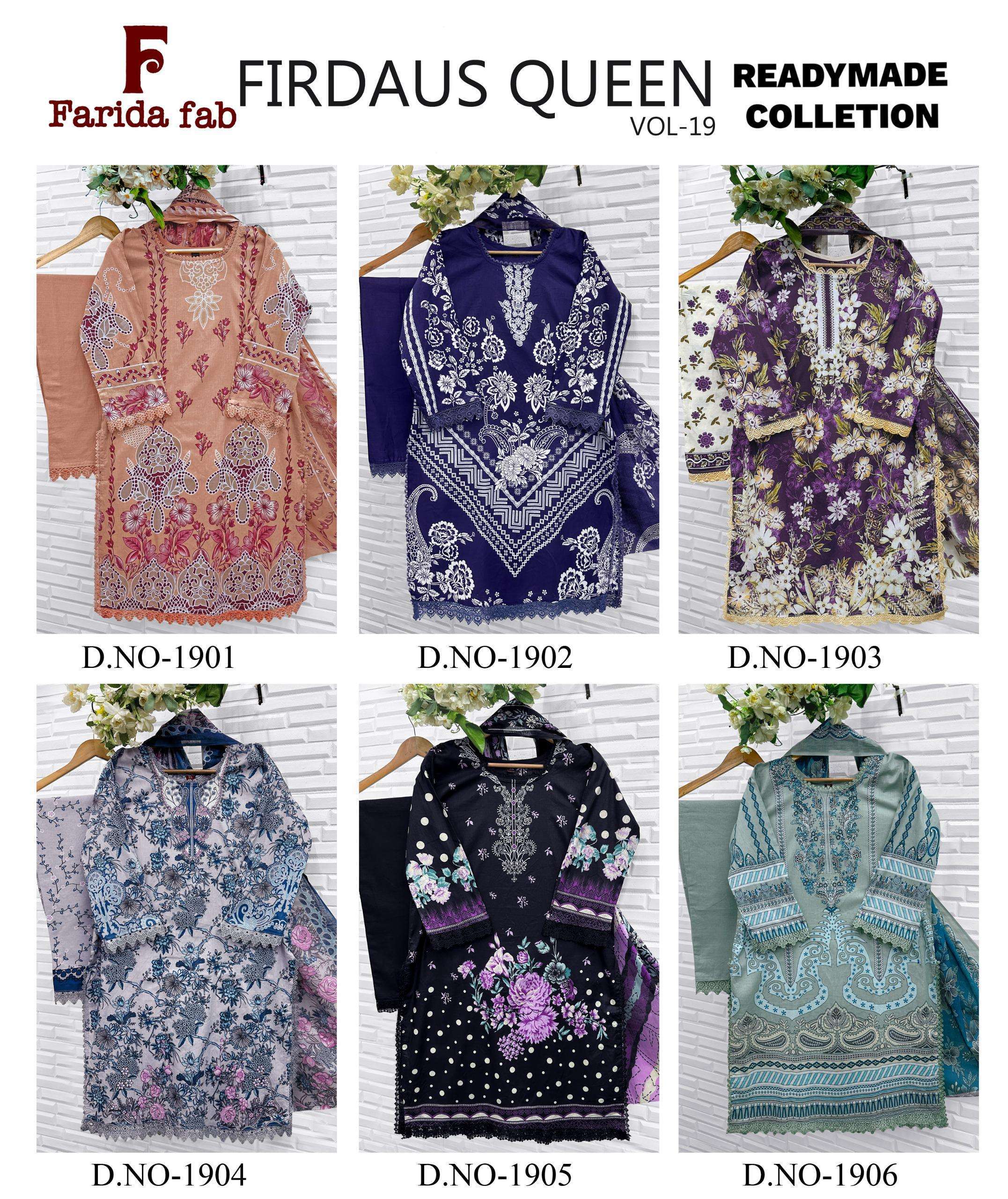 Farida Fab Firdous Queen Vol 19 Readymade Lawn Cotton Dress 6 pcs Catalogue