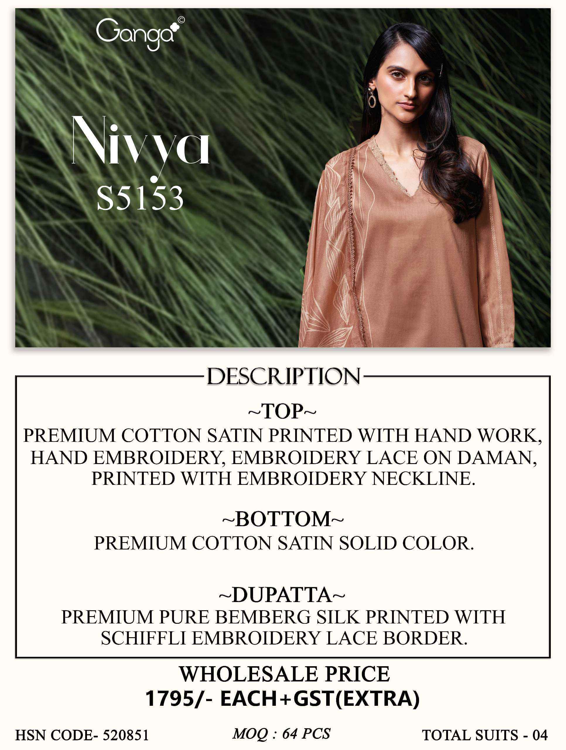 Ganga Nivya 5153 Satin Cotton Dress Material 4 pcs Catalogue