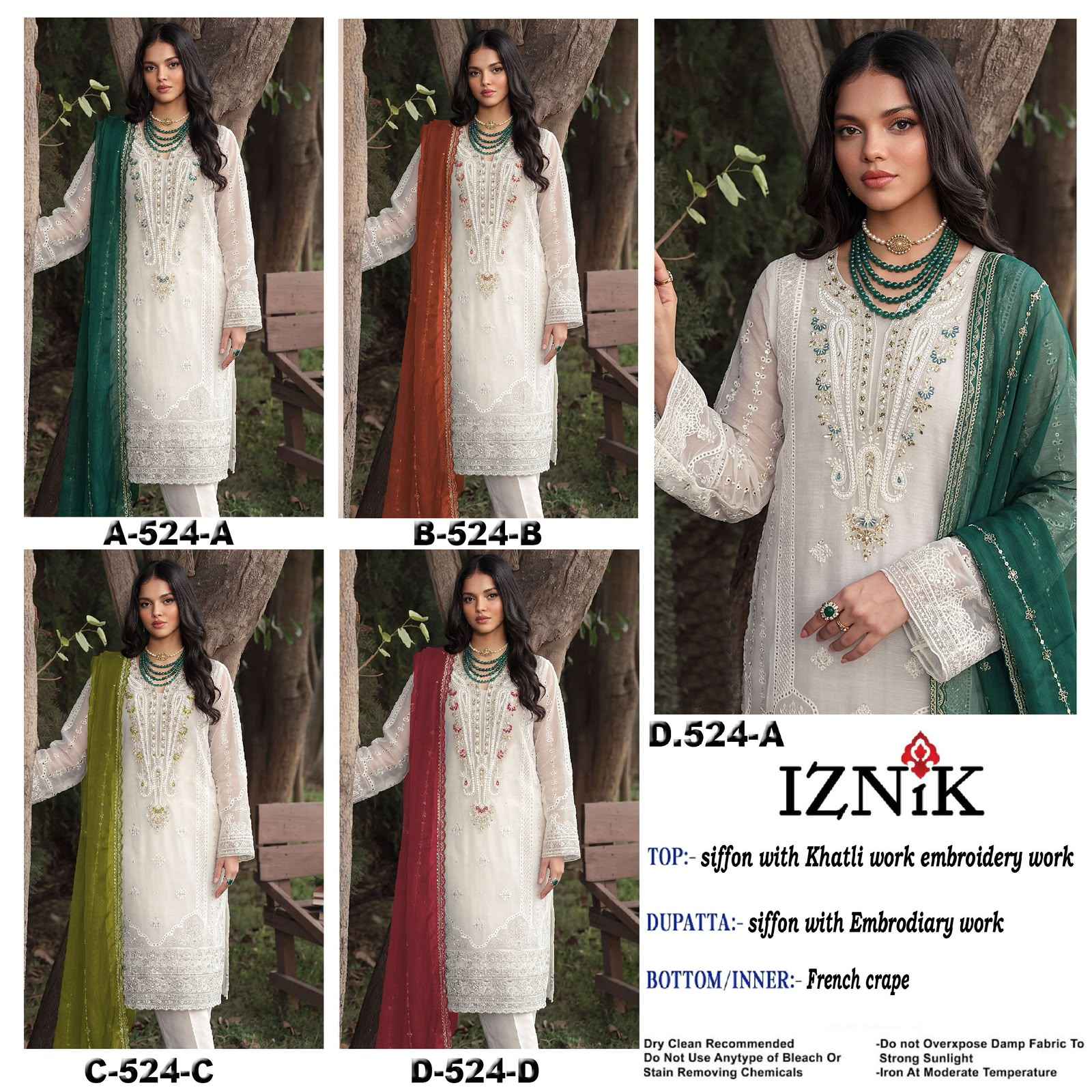 Iznik Fab D No A 524 Siffon Dress Material 4 pcs Catalogue