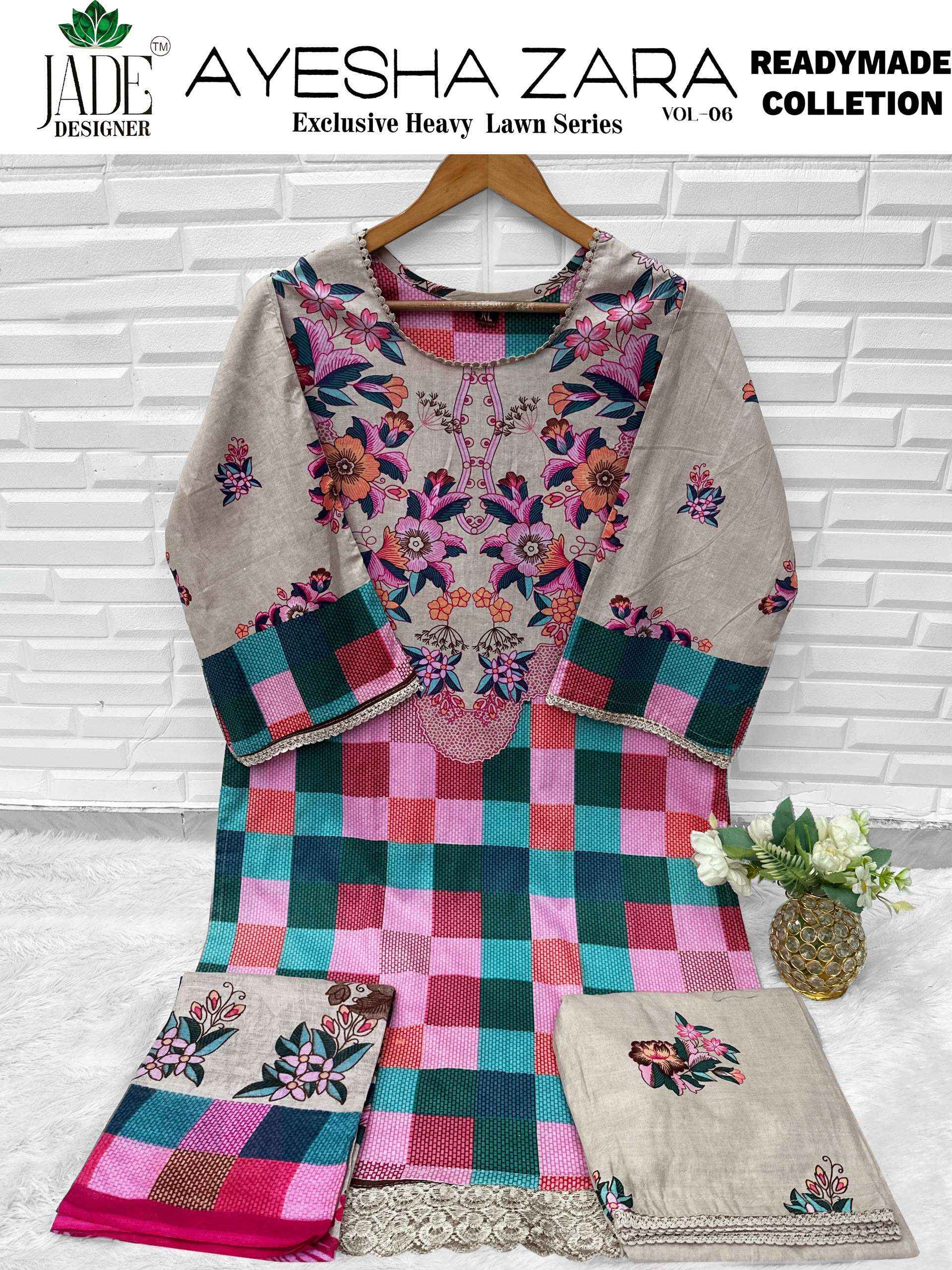 Jade Ayesha Zara Vol 6 Readymade Lawn Cotton Dress Material 6 pcs Catalogue