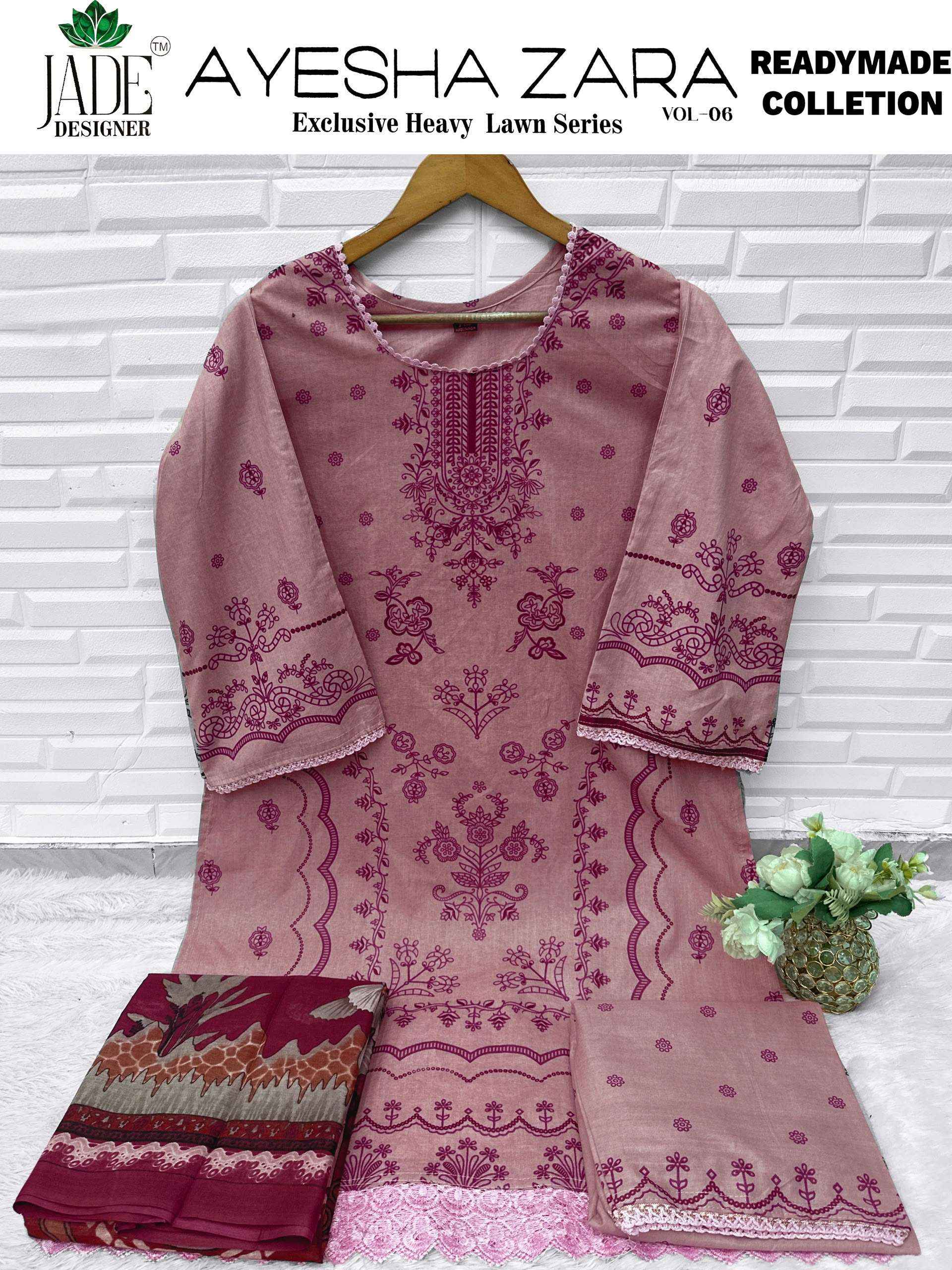 Jade Ayesha Zara Vol 6 Readymade Lawn Cotton Dress Material 6 pcs Catalogue