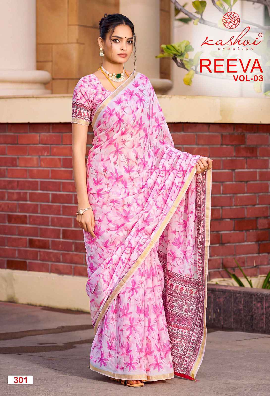 Kashvi Reeva Vol 3 Dull Moss Saree 8 pcs Catalogue