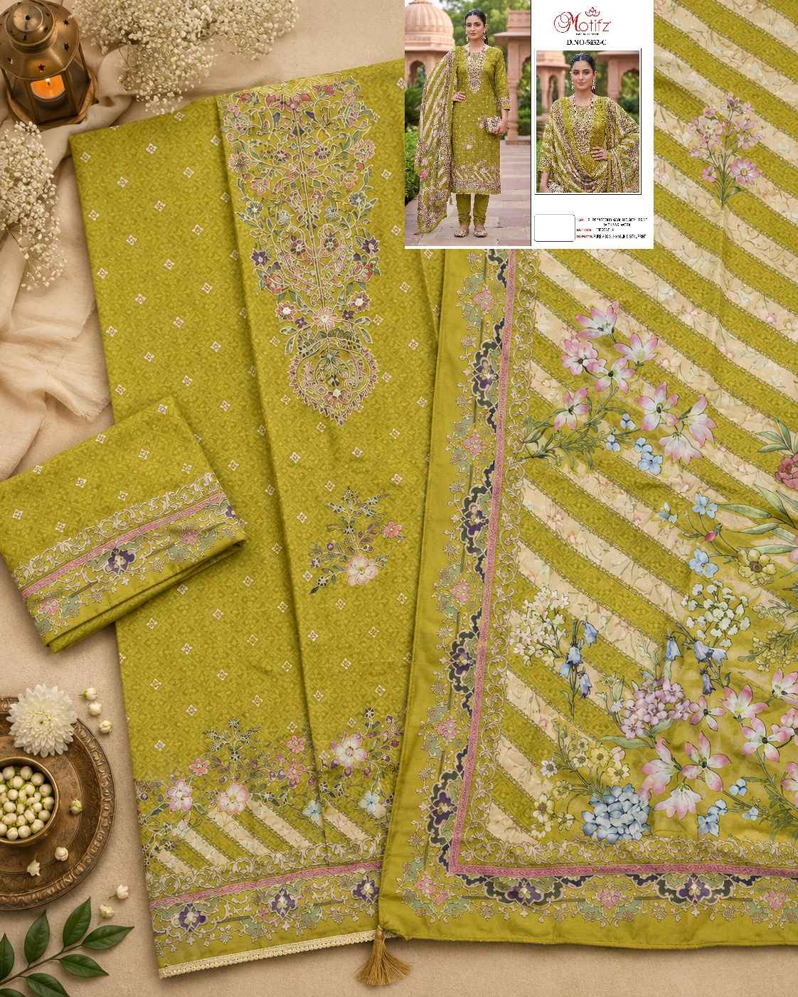 Motifz D No 5432 Viscos Maslin Dress Material 4 pcs Catalogue