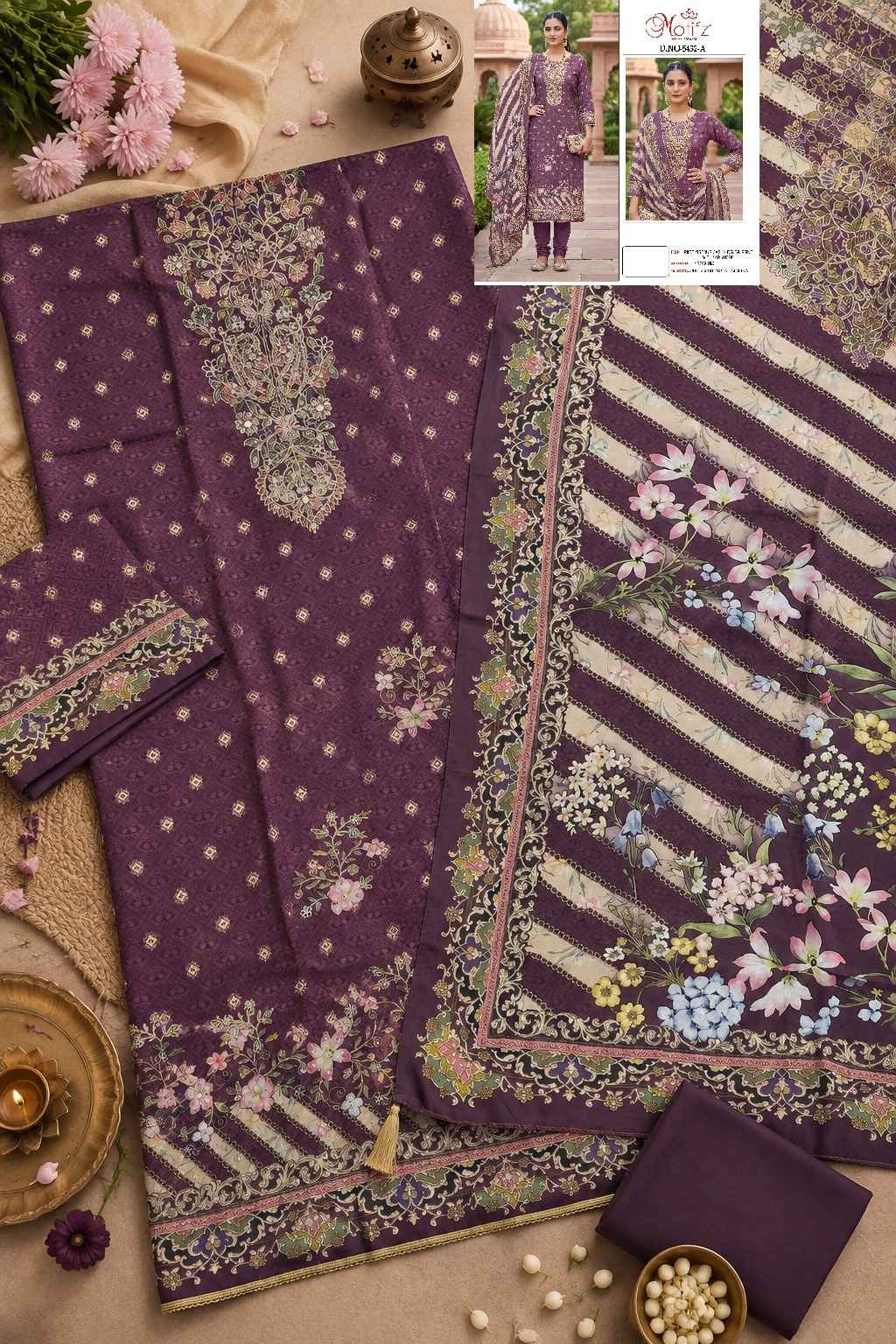Motifz D No 5432 Viscos Maslin Dress Material 4 pcs Catalogue