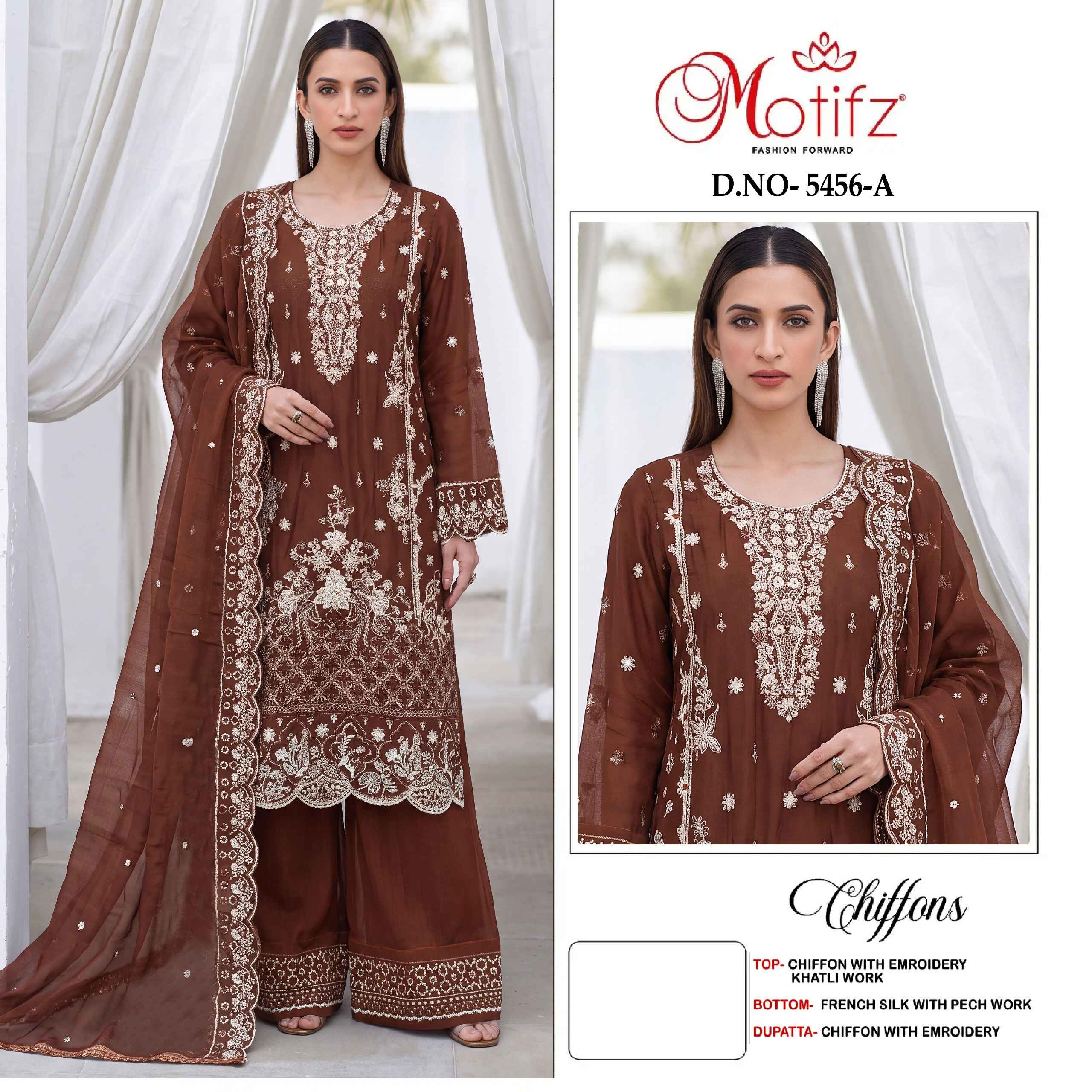 Motifz D No 5456 Chiffon Dress Material 4 pcs Catalogue