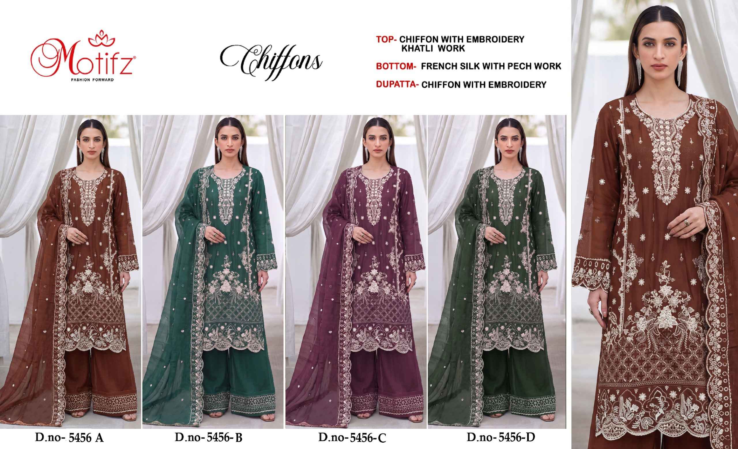 Motifz D No 5456 Chiffon Dress Material 4 pcs Catalogue