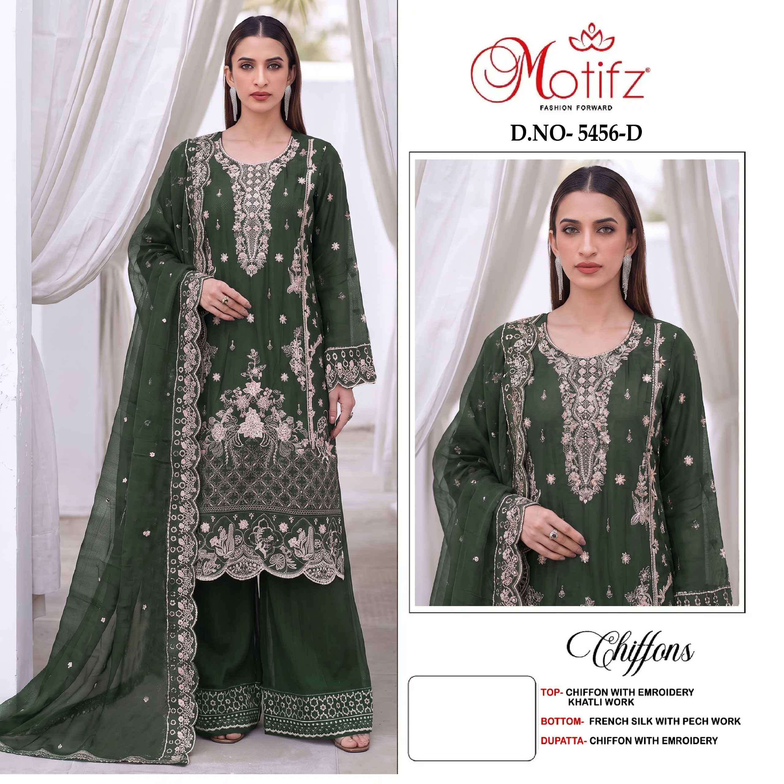 Motifz D No 5456 Chiffon Dress Material 4 pcs Catalogue