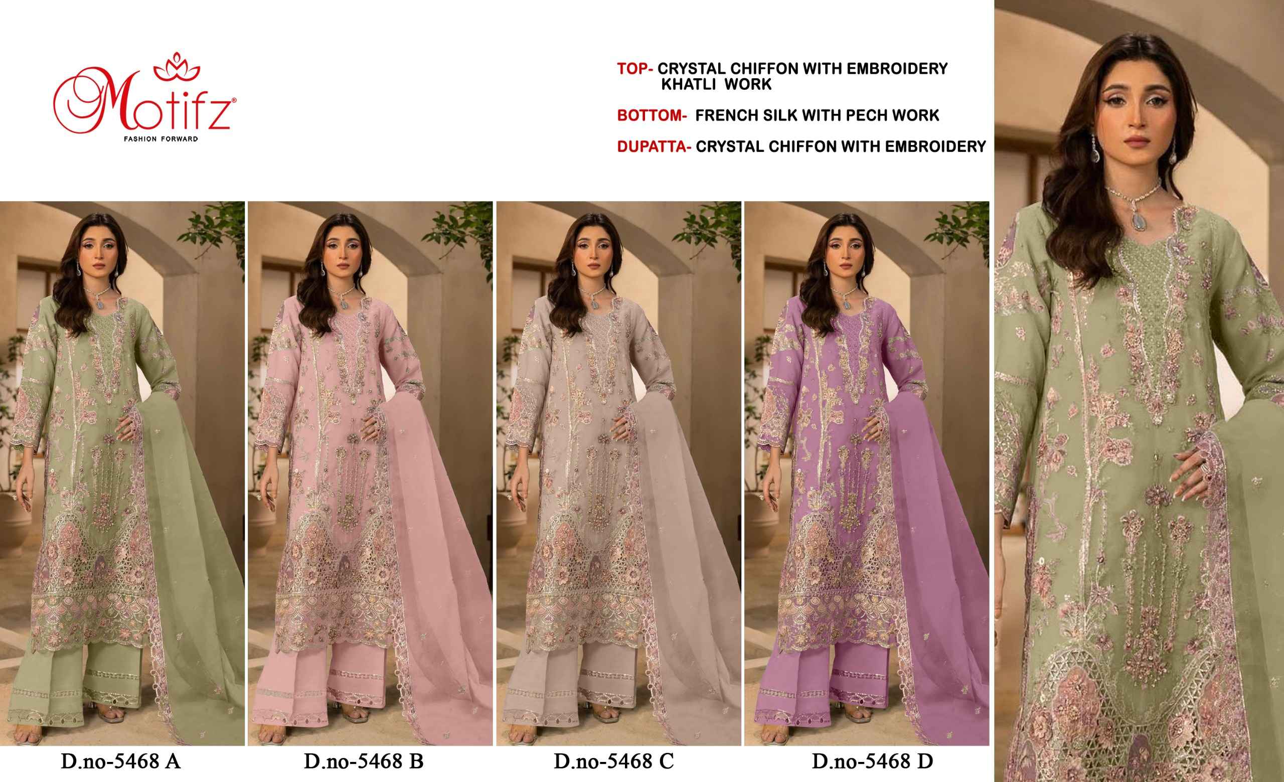 Motifz D No 5468 Cristal Chiffon Dress Material 4 pcs Catalogue