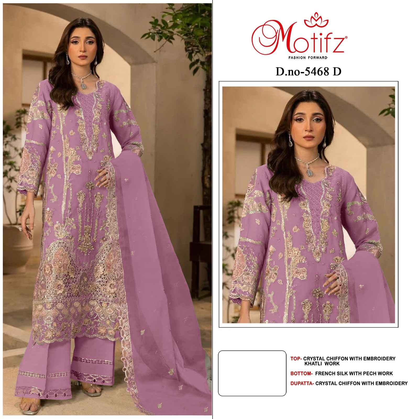 Motifz D No 5468 Cristal Chiffon Dress Material 4 pcs Catalogue