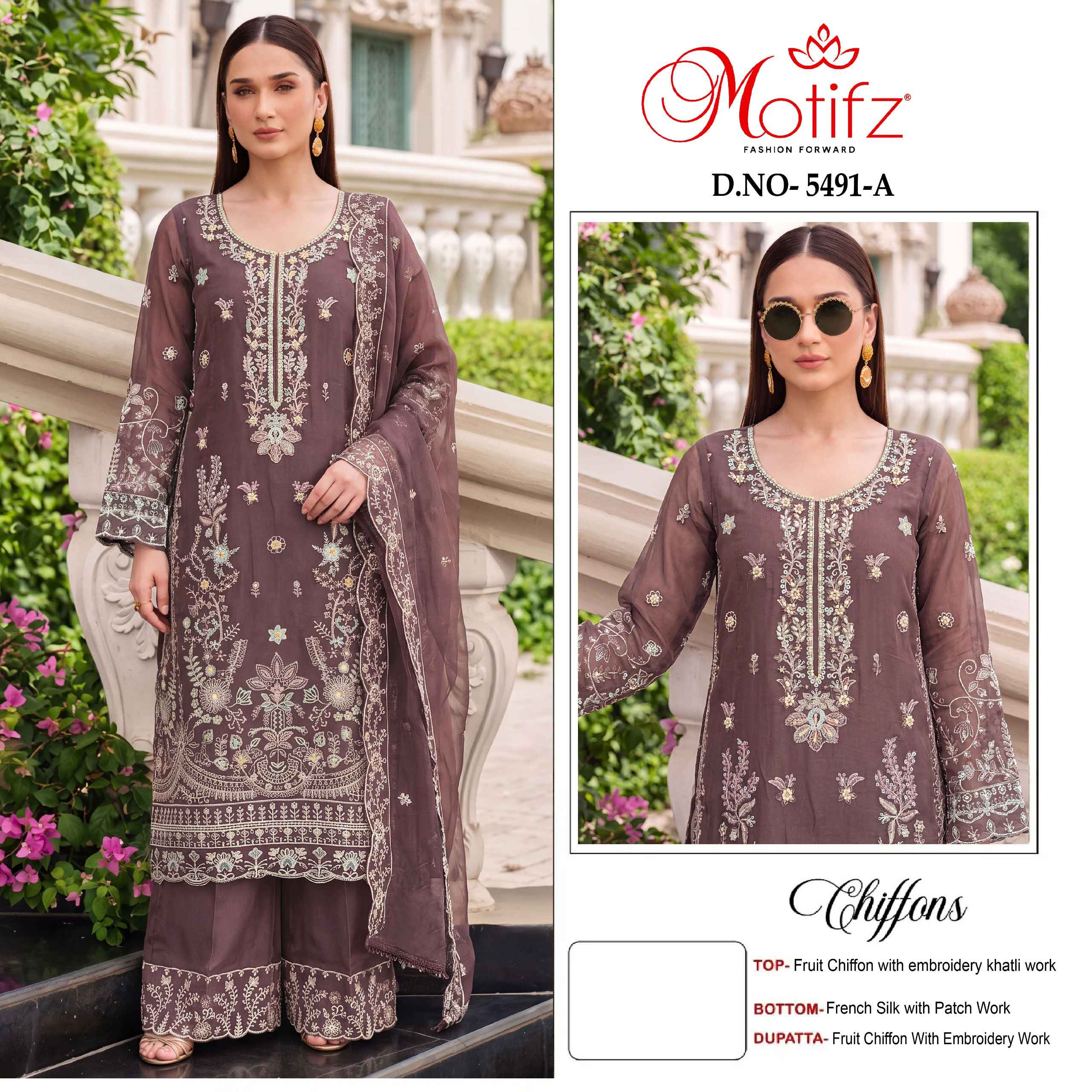 Motifz D No 5491 Fruit Chiffon Dress Material 4 pcs Catalogue