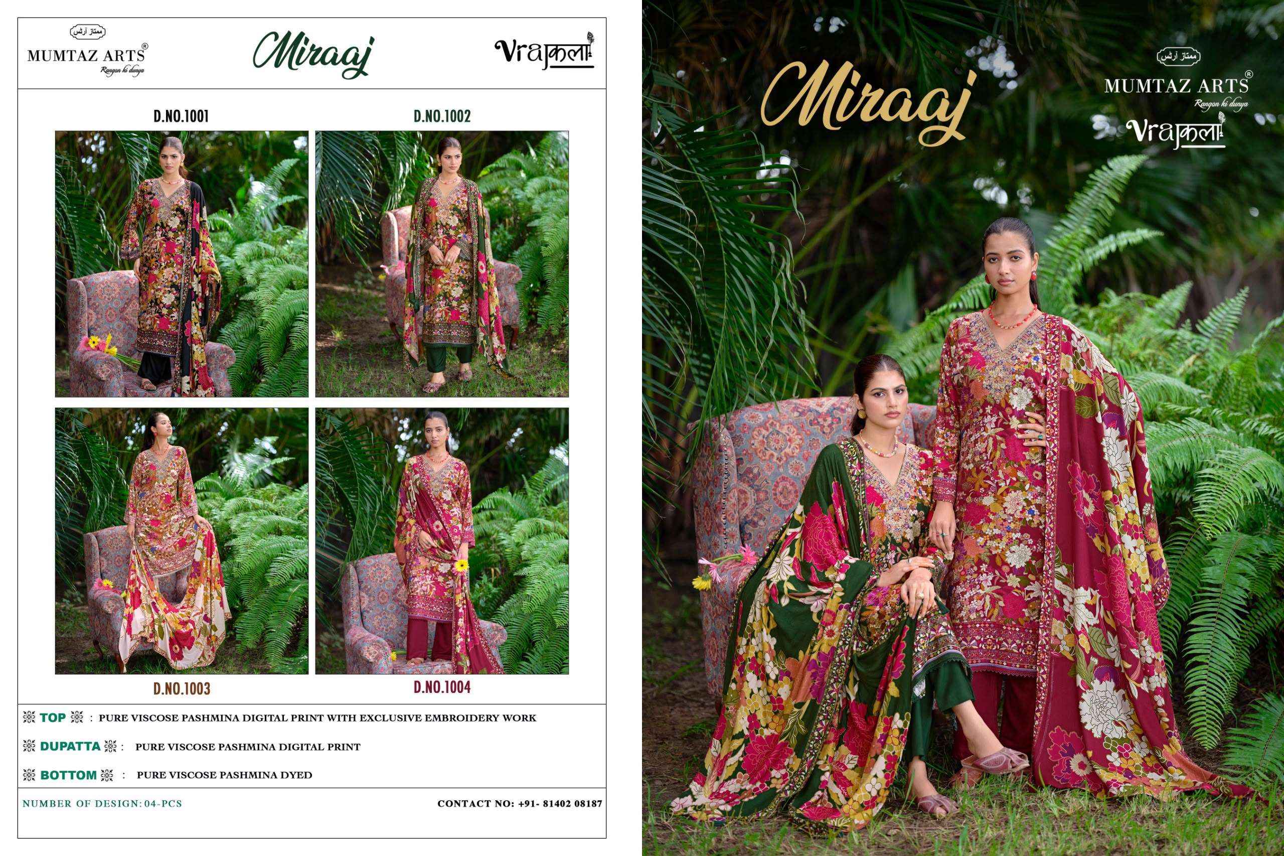 Mumtaz Arts Miraaj Viscose Pashmina Dress Material 4 pcs Catalogue
