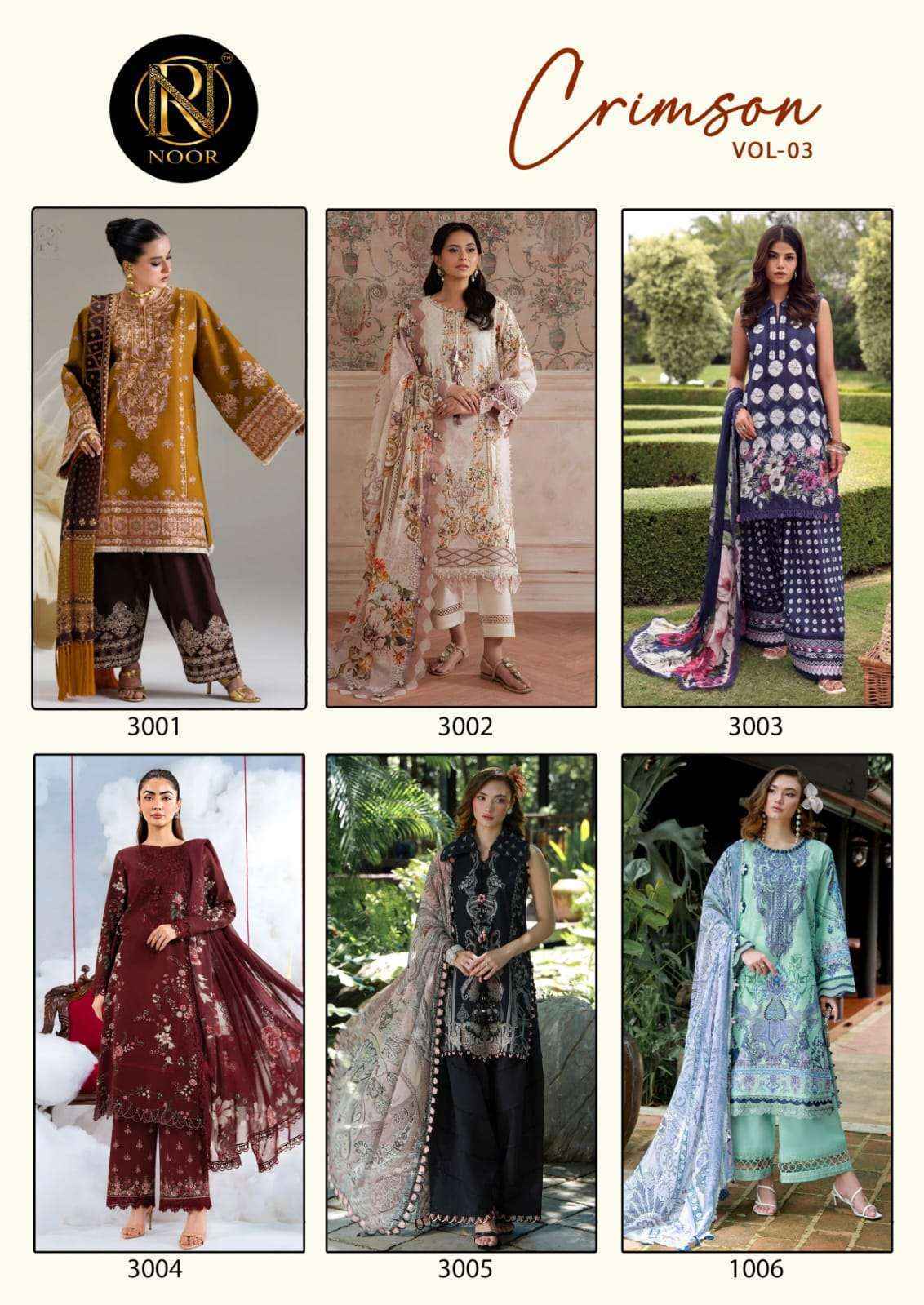 Noor Crimson Vol 3 Lawn Cotton Dress Material 6 pcs Catalogue