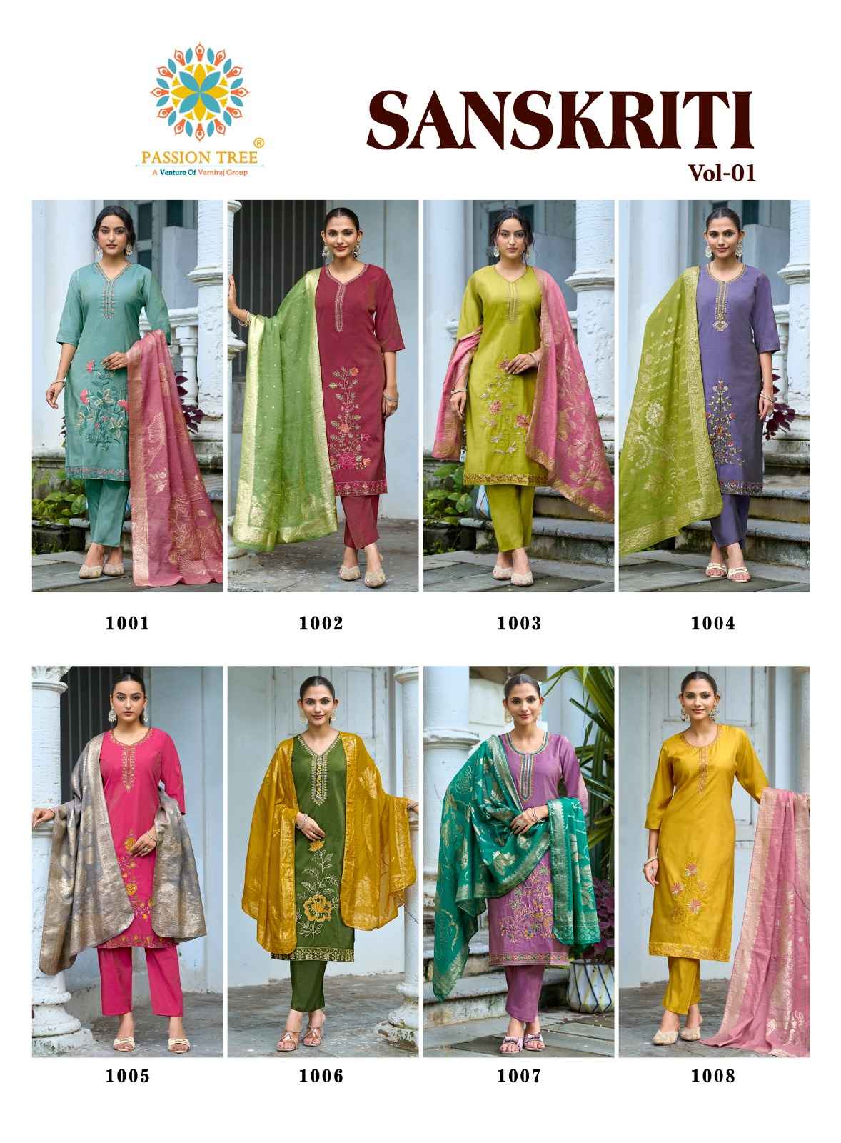 Passion Tree Sanskriti Vol 1 Roman Shimmer Kurti Combo 8 pcs Catalogue