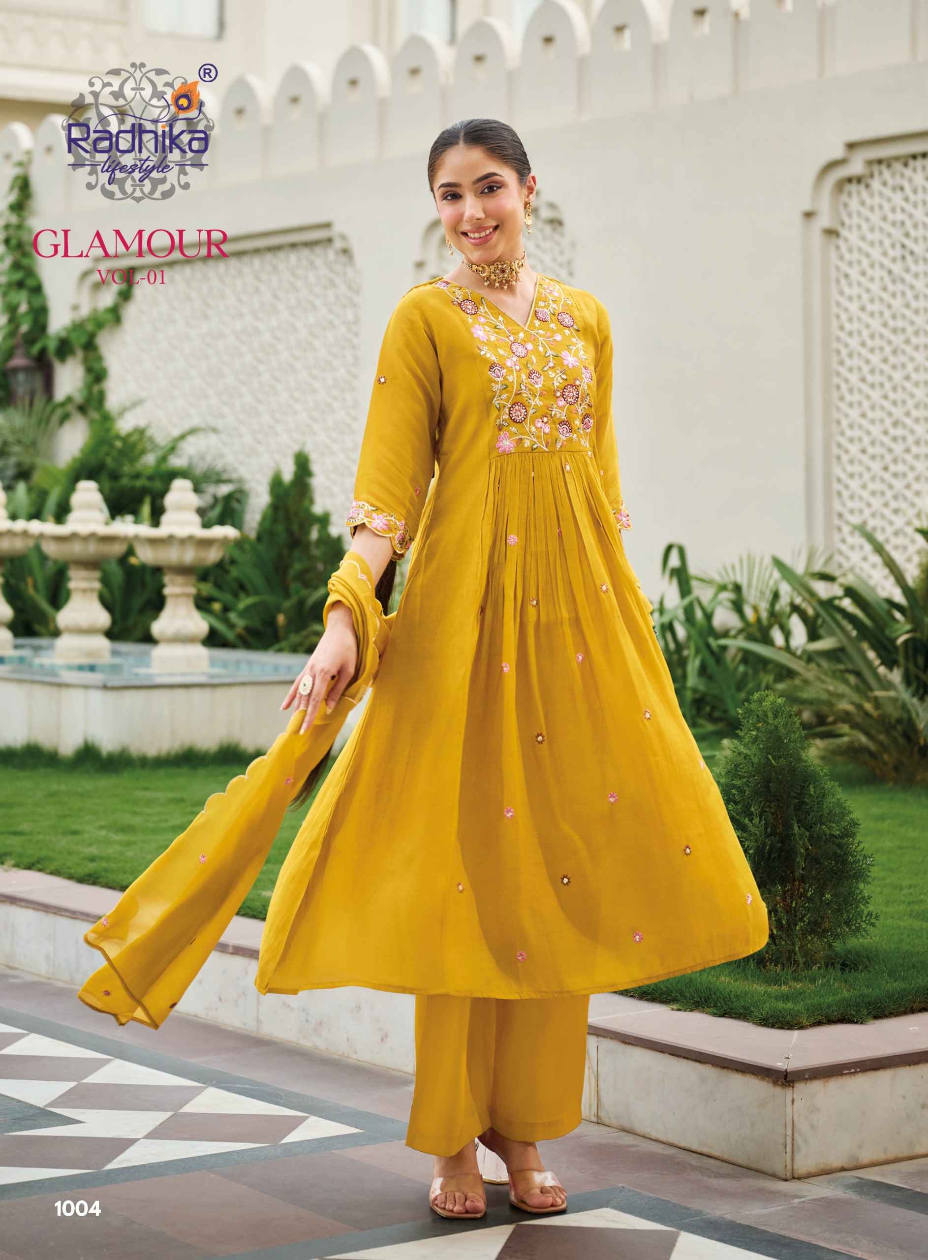 Radhika Lifestyle Glamour Vol 1 Mul Chanderi Kurti Combo 6 pcs Catalogue