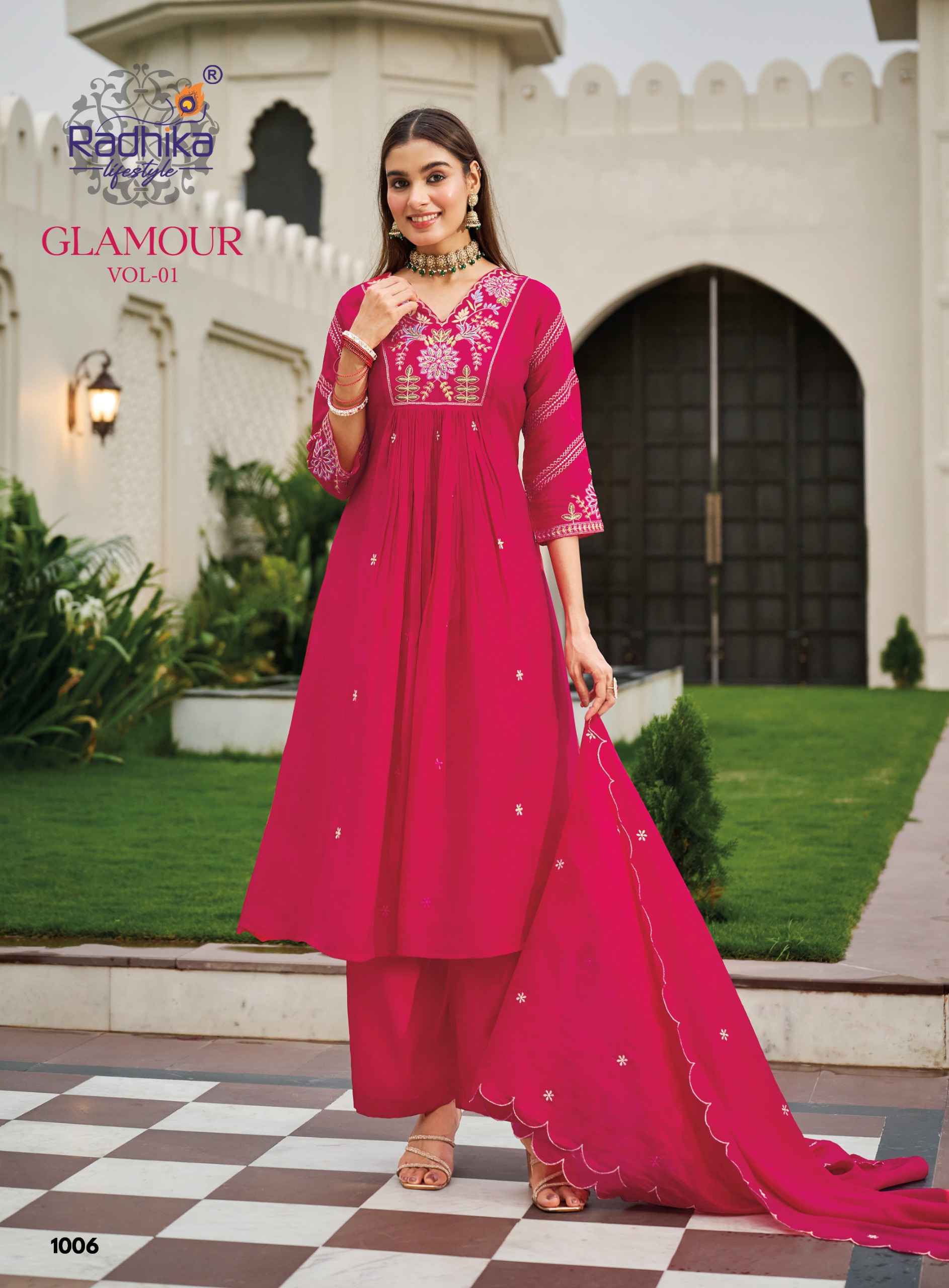 Radhika Lifestyle Glamour Vol 1 Mul Chanderi Kurti Combo 6 pcs Catalogue