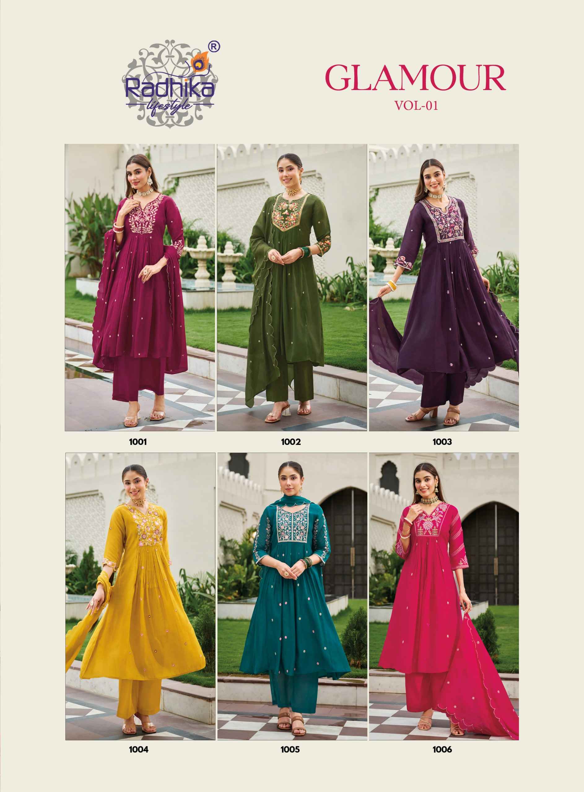 Radhika Lifestyle Glamour Vol 1 Mul Chanderi Kurti Combo 6 pcs Catalogue