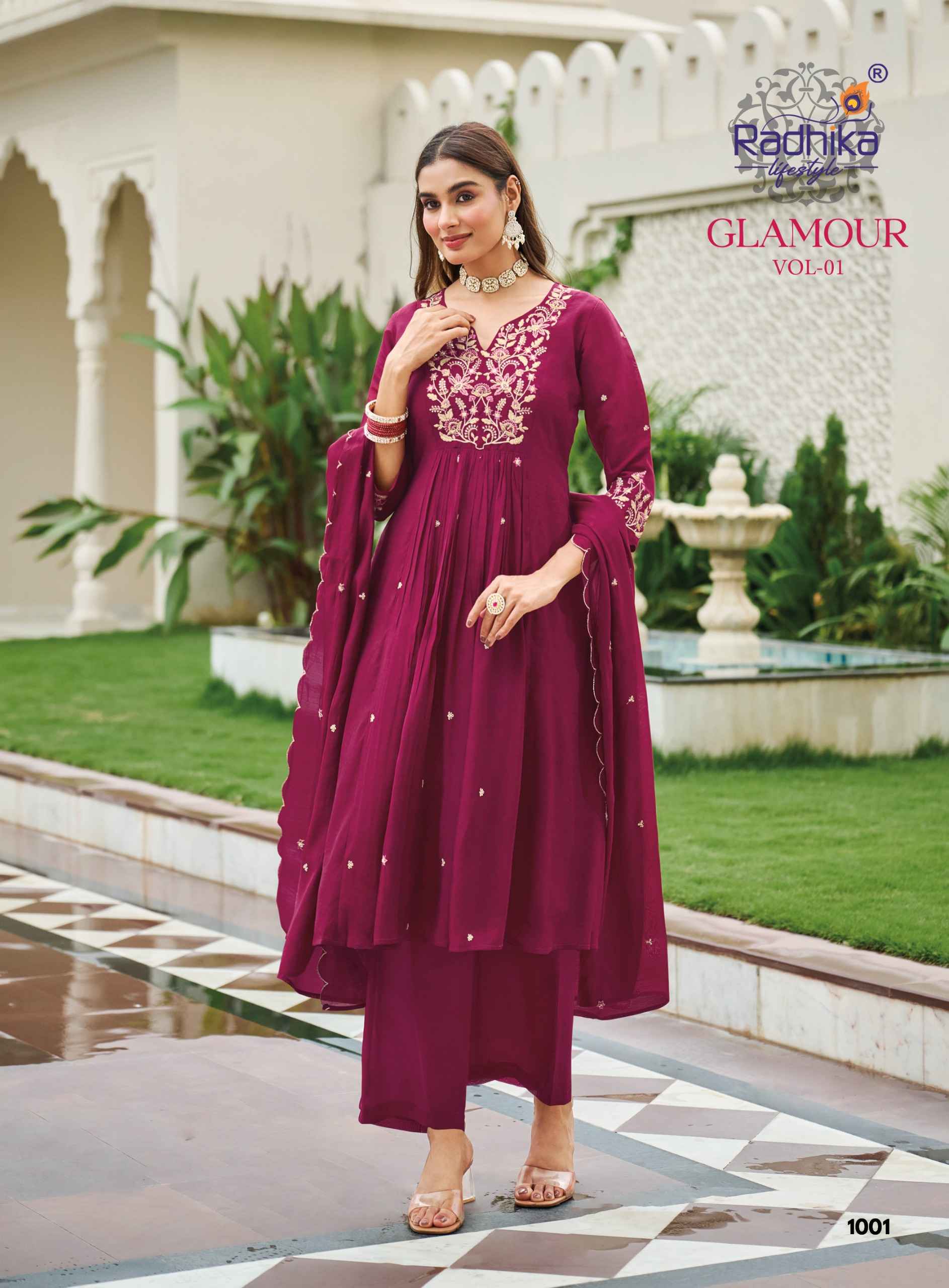 Radhika Lifestyle Glamour Vol 1 Mul Chanderi Kurti Combo 6 pcs Catalogue