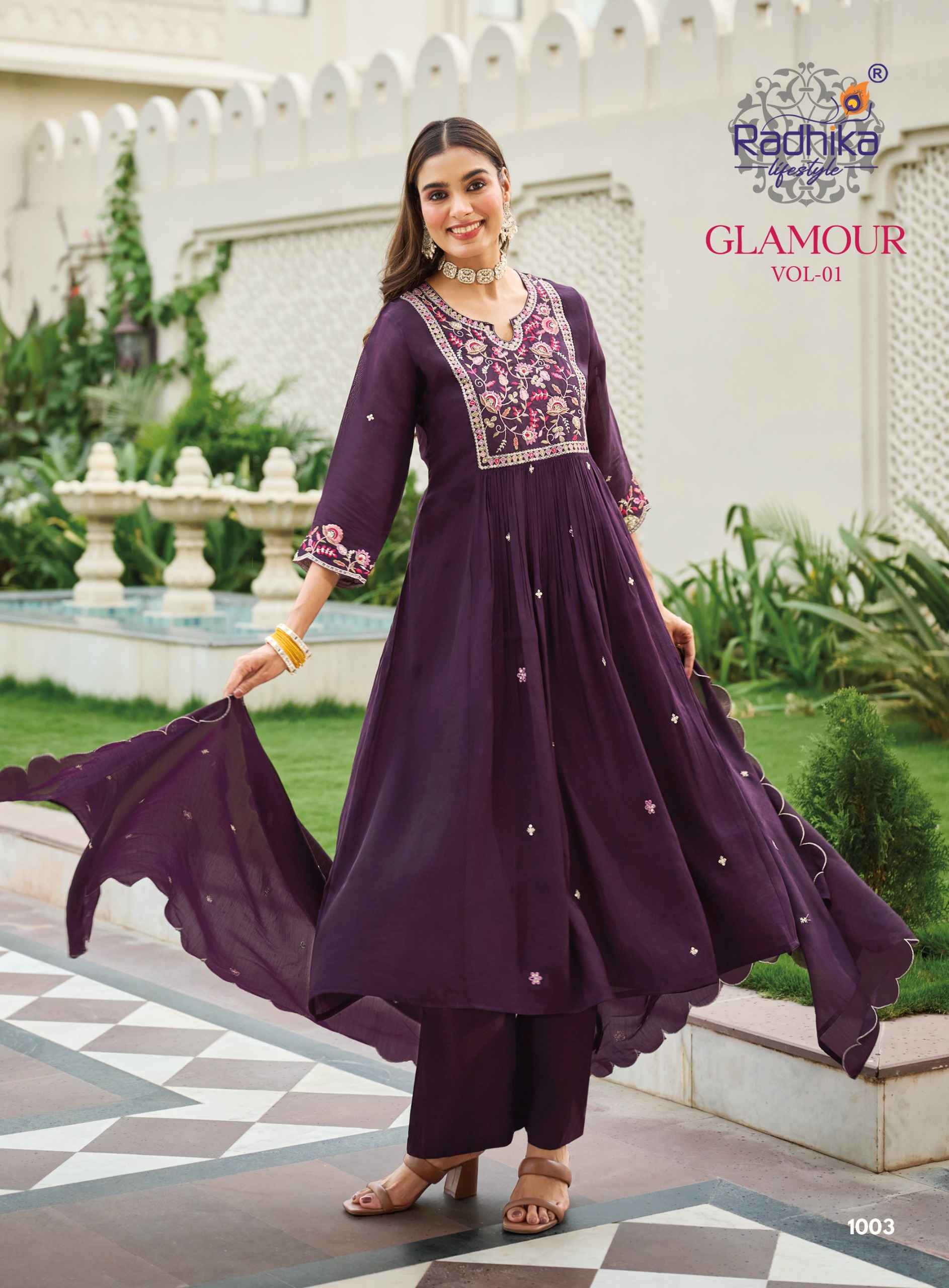 Radhika Lifestyle Glamour Vol 1 Mul Chanderi Kurti Combo 6 pcs Catalogue