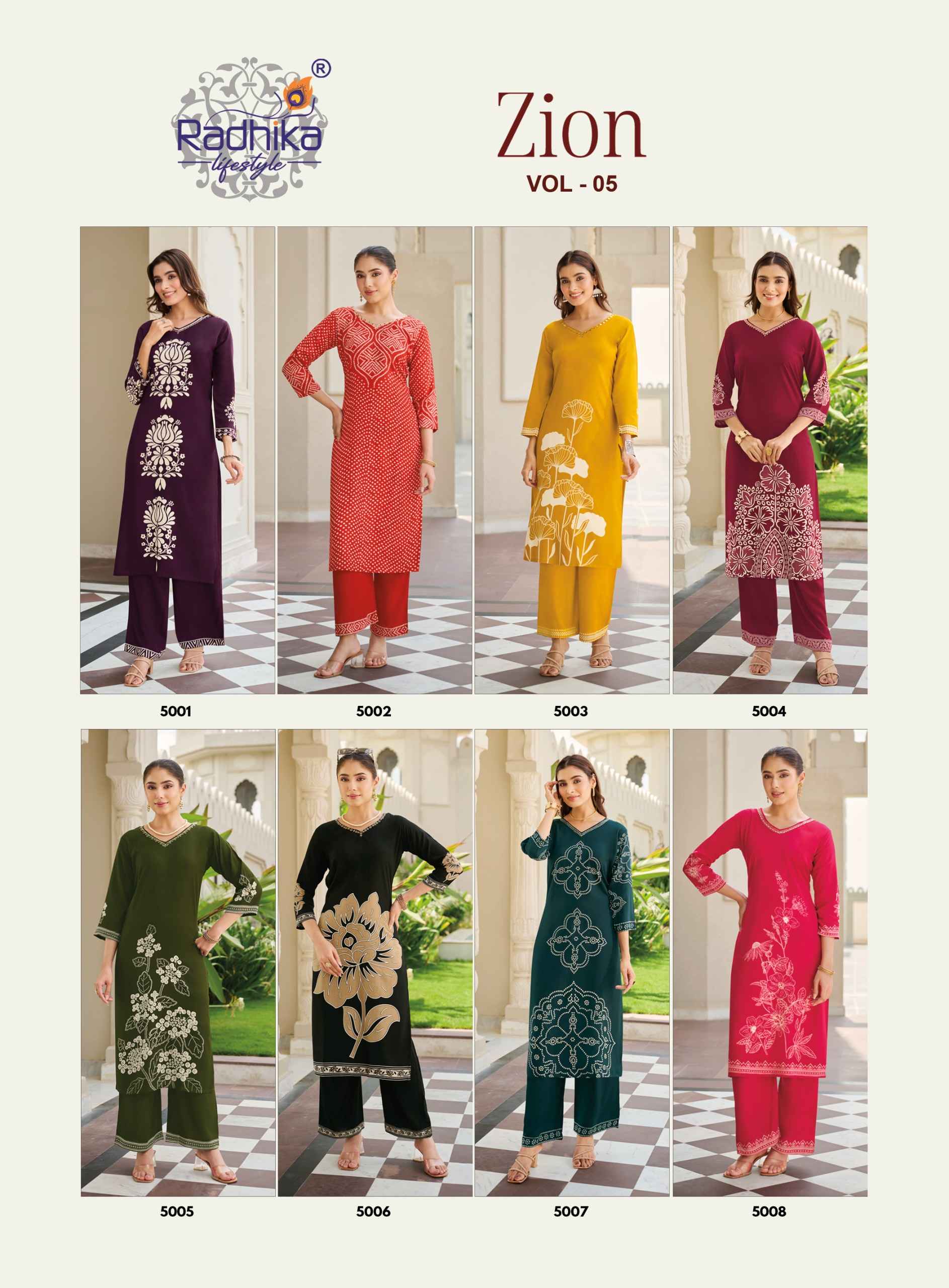 Radhika Lifestyle Zion Vol 5 Rayon Co Ord Set 8 pcs Catalogue