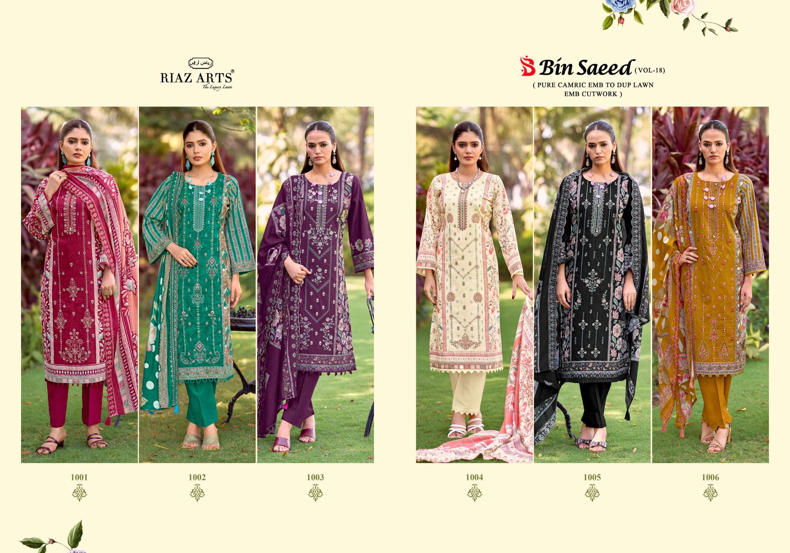 Riaz Arts Bin Saeed Vol 18 Lawn Cotton Dress Material 6 pcs Catalogue