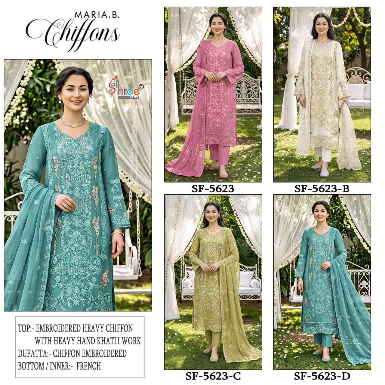Shree Fabs D No SF 5623 Chiffon Dress Material 4 pcs Catalogue