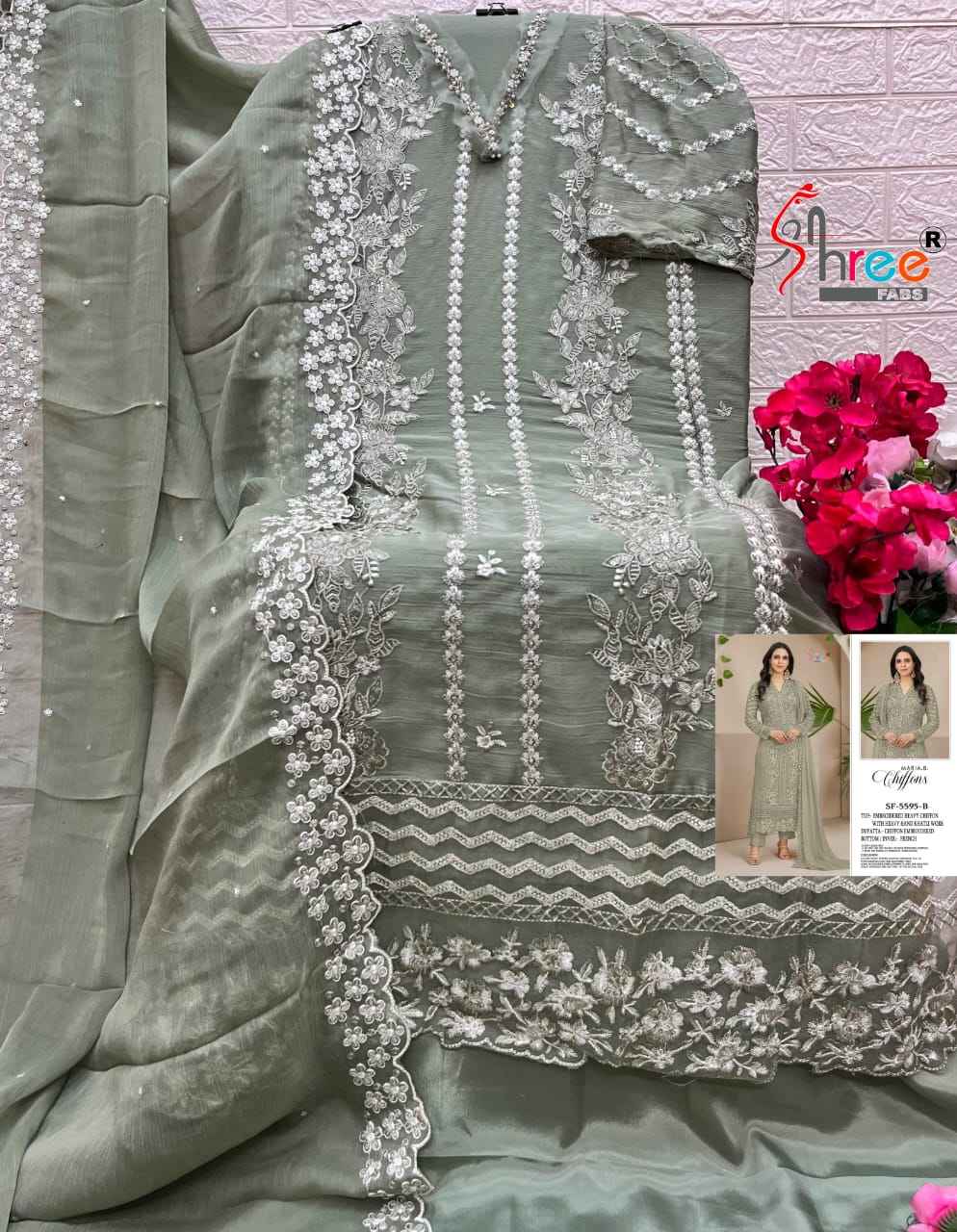 Shree Fabs SF 5595 Chiffon Dress Material 4 pcs Catalogue