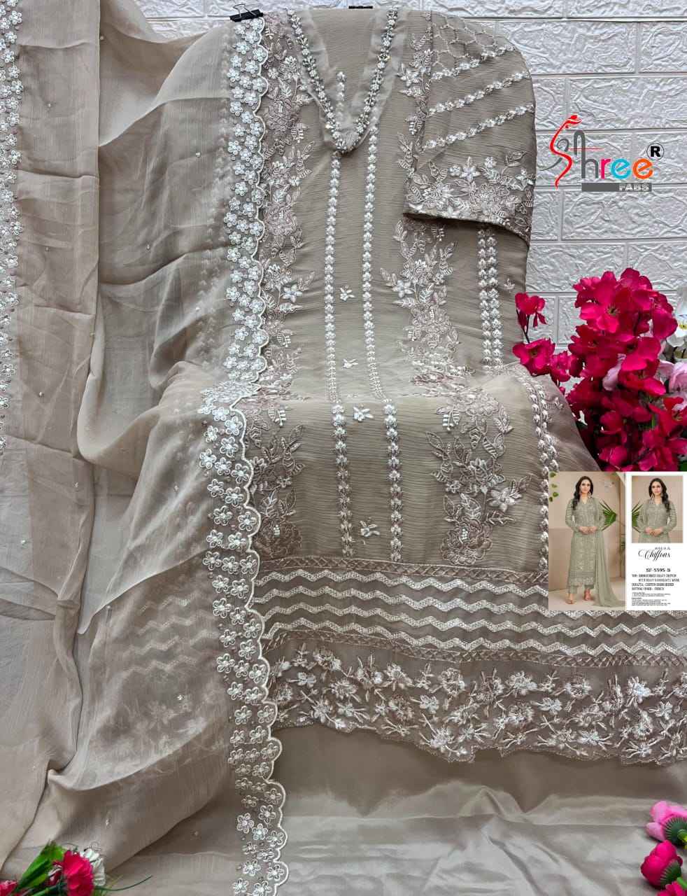 Shree Fabs SF 5595 Chiffon Dress Material 4 pcs Catalogue