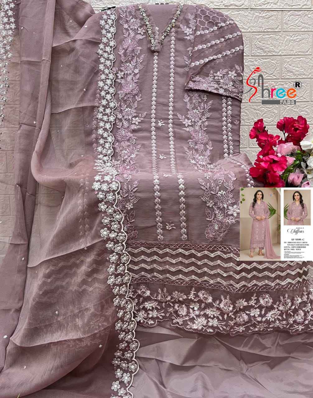 Shree Fabs SF 5595 Chiffon Dress Material 4 pcs Catalogue