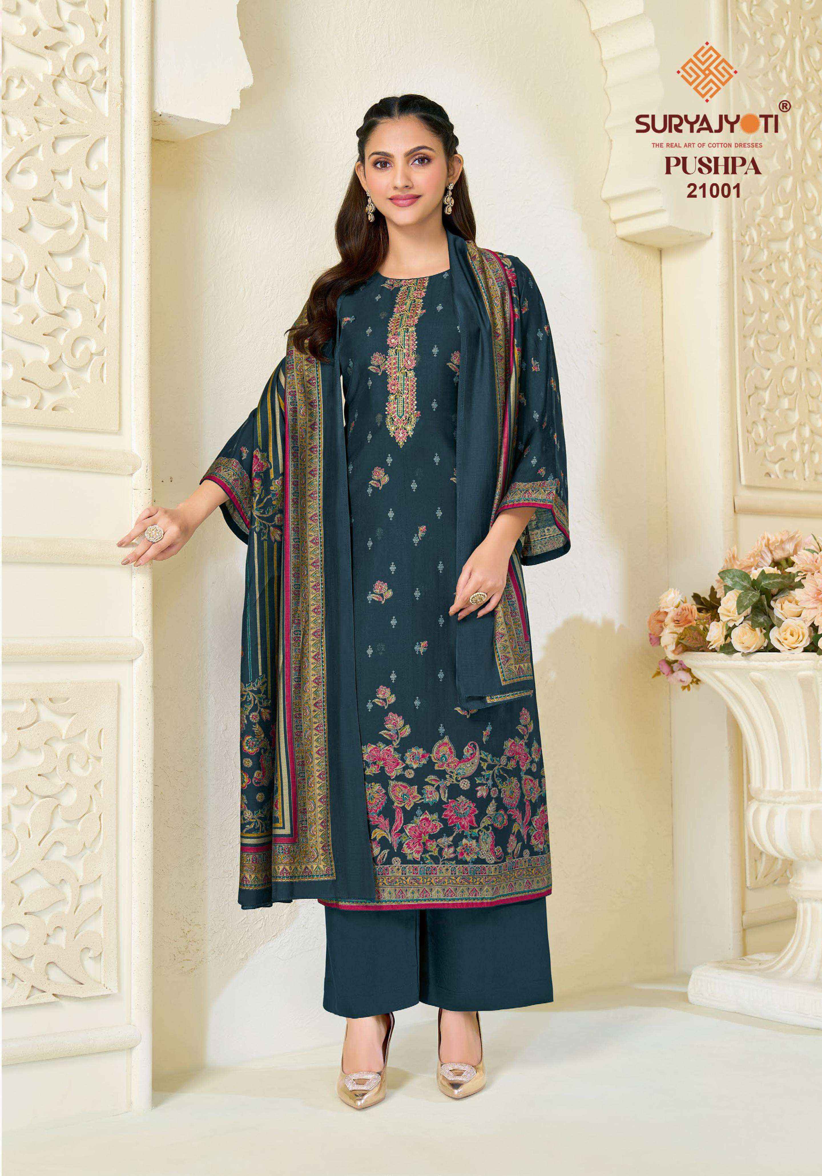 Suryajyoti Pushpa Vol 21 Modal Silk Dress Material 8 pcs Catalogue