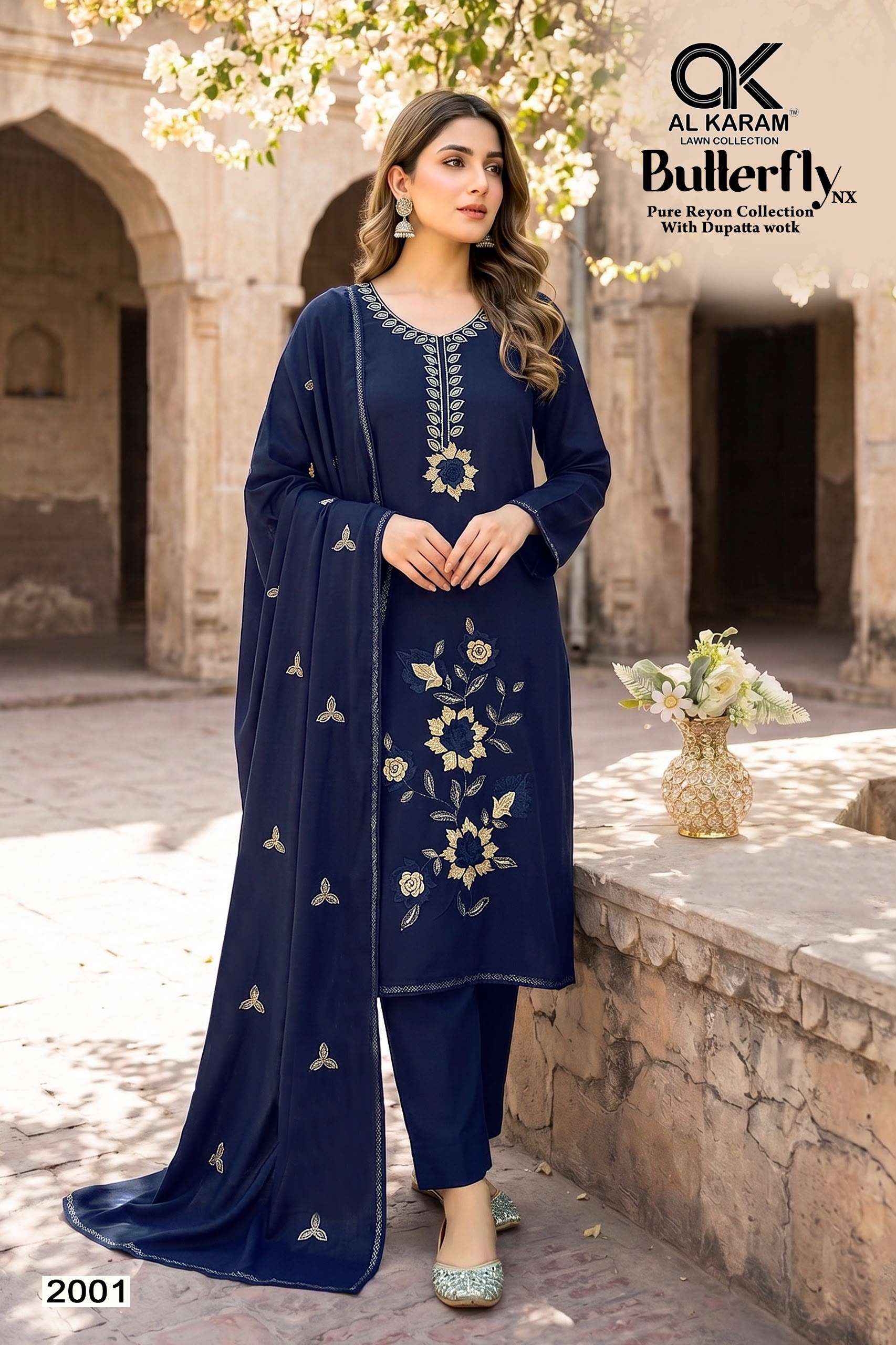 Al Karam Butterfly Nx Rayon Dress Material 4 pcs Catalogue