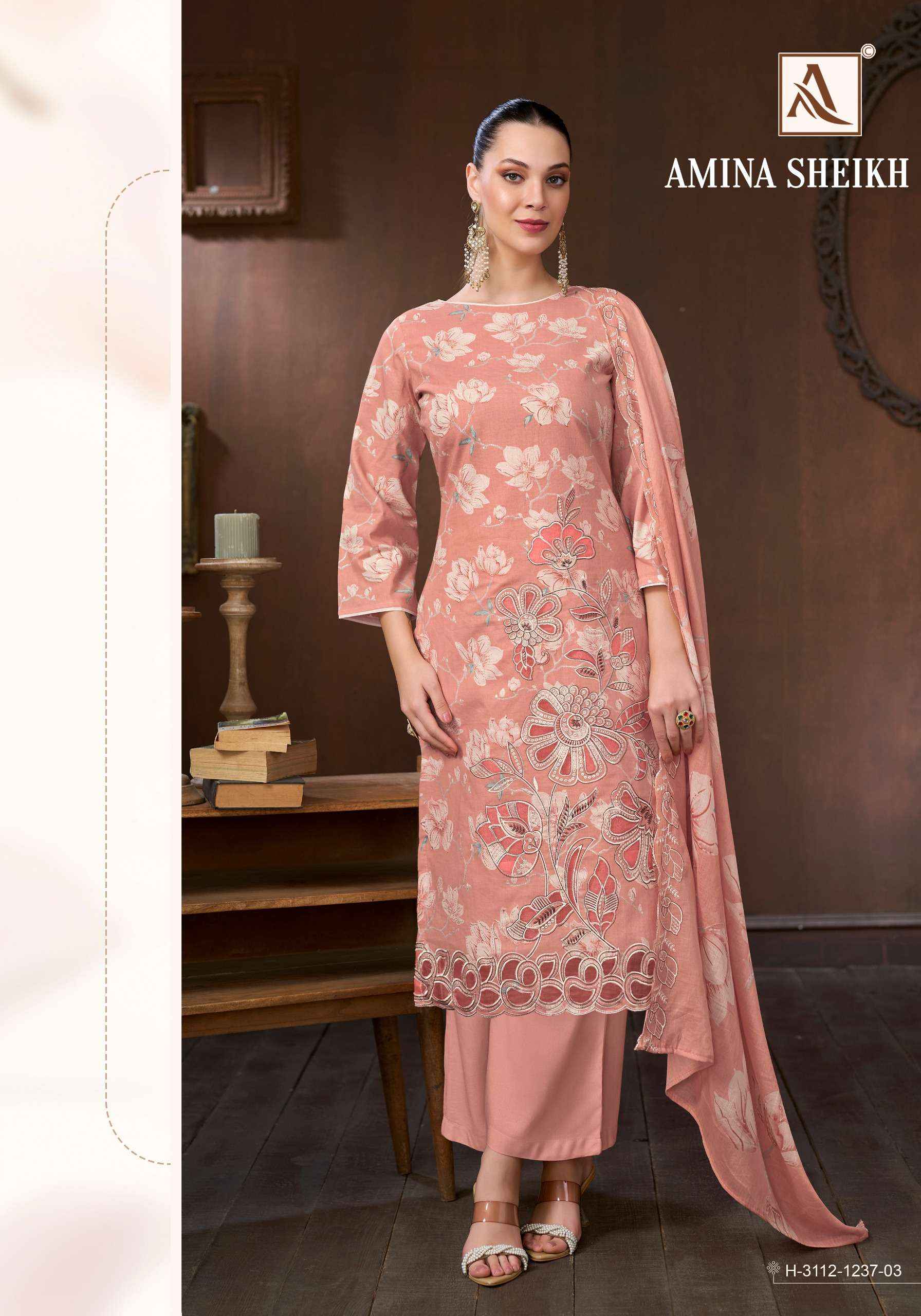 Alok Amina Sheikh Cambric Cotton Dress Material 6 pcs Catalogue