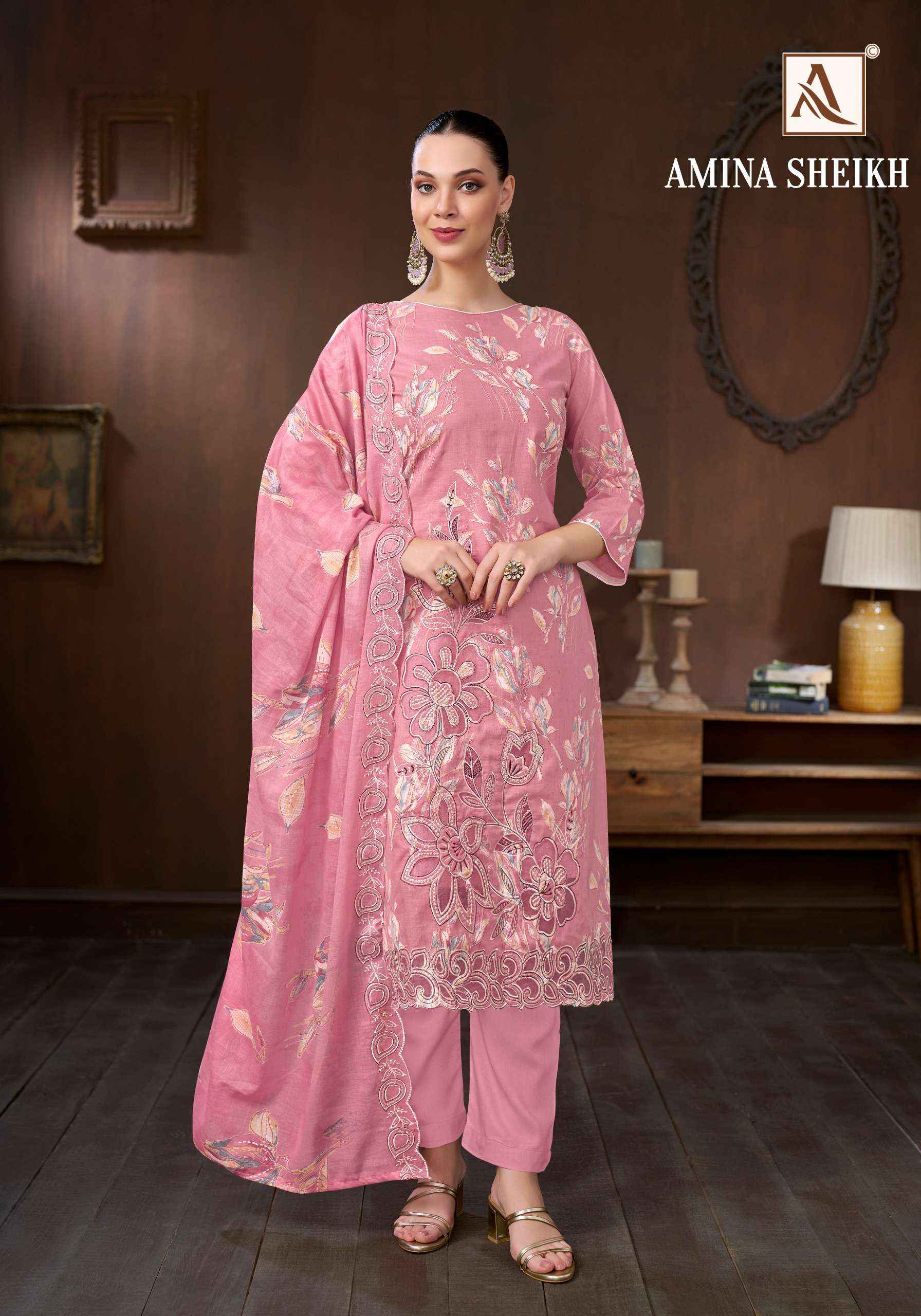 Alok Amina Sheikh Cambric Cotton Dress Material 6 pcs Catalogue