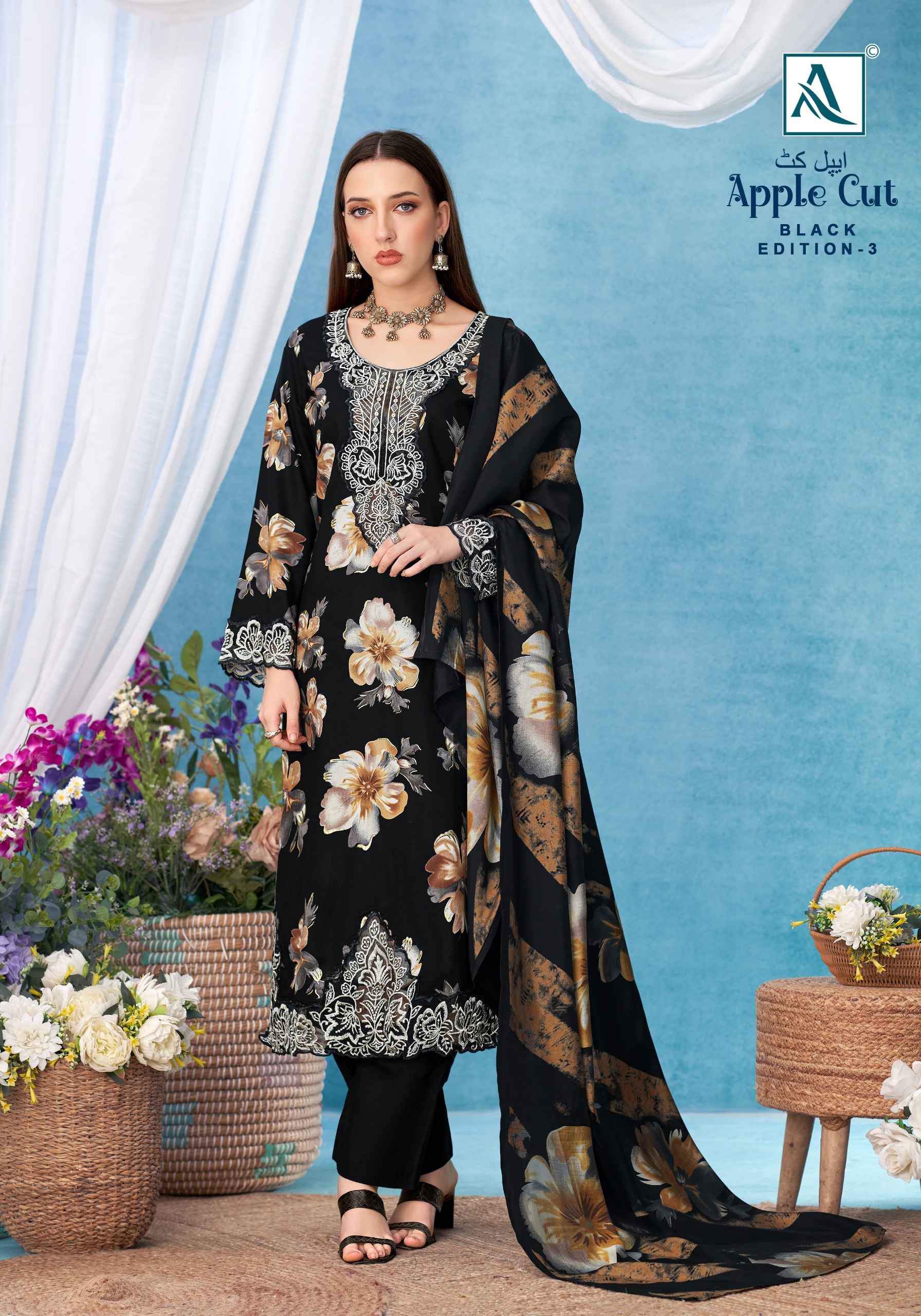 Alok Apple Cut Black Edition 3 Viscose Reyon Dress Material 6 pcs Catalogue