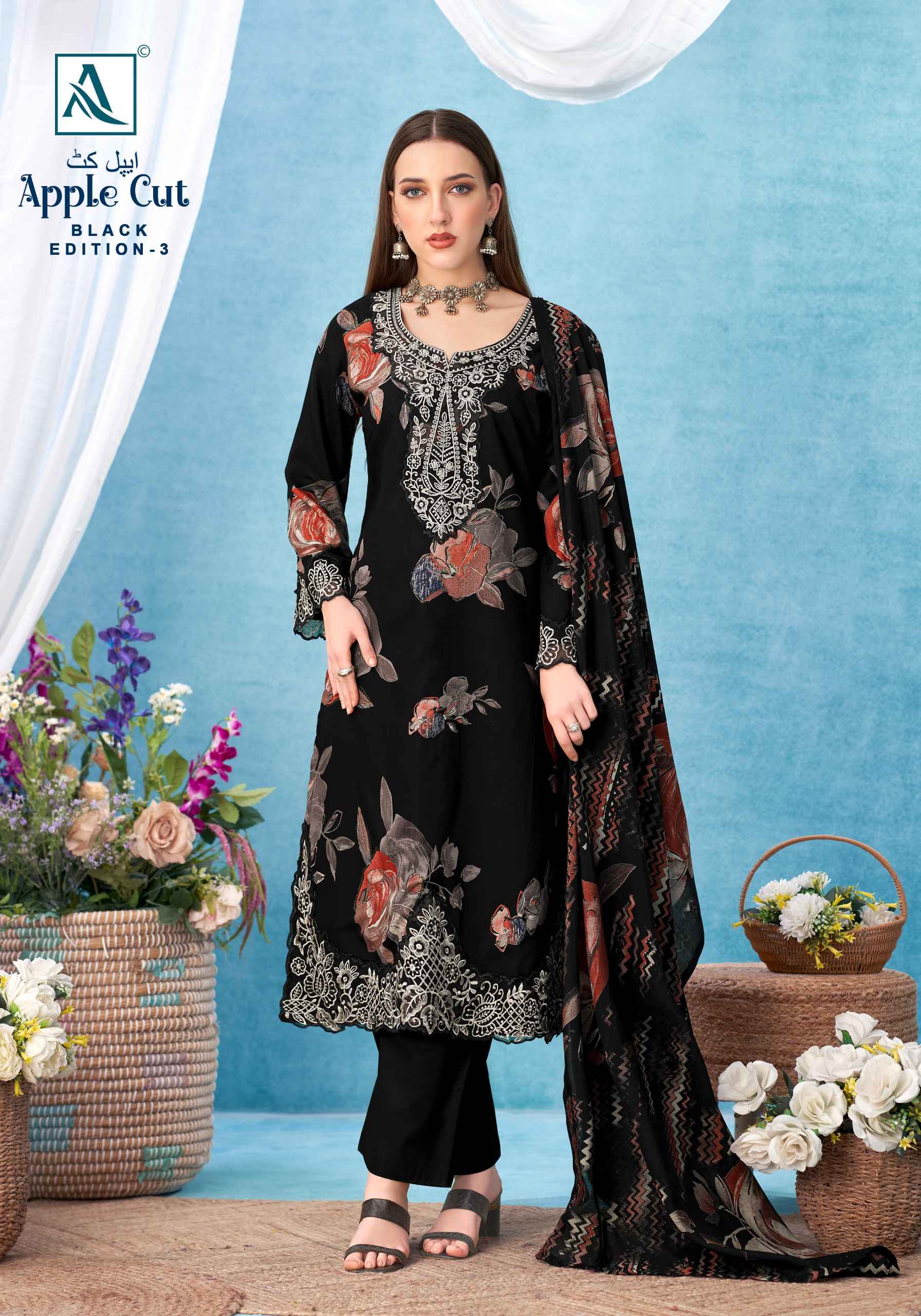 Alok Apple Cut Black Edition 3 Viscose Reyon Dress Material 6 pcs Catalogue
